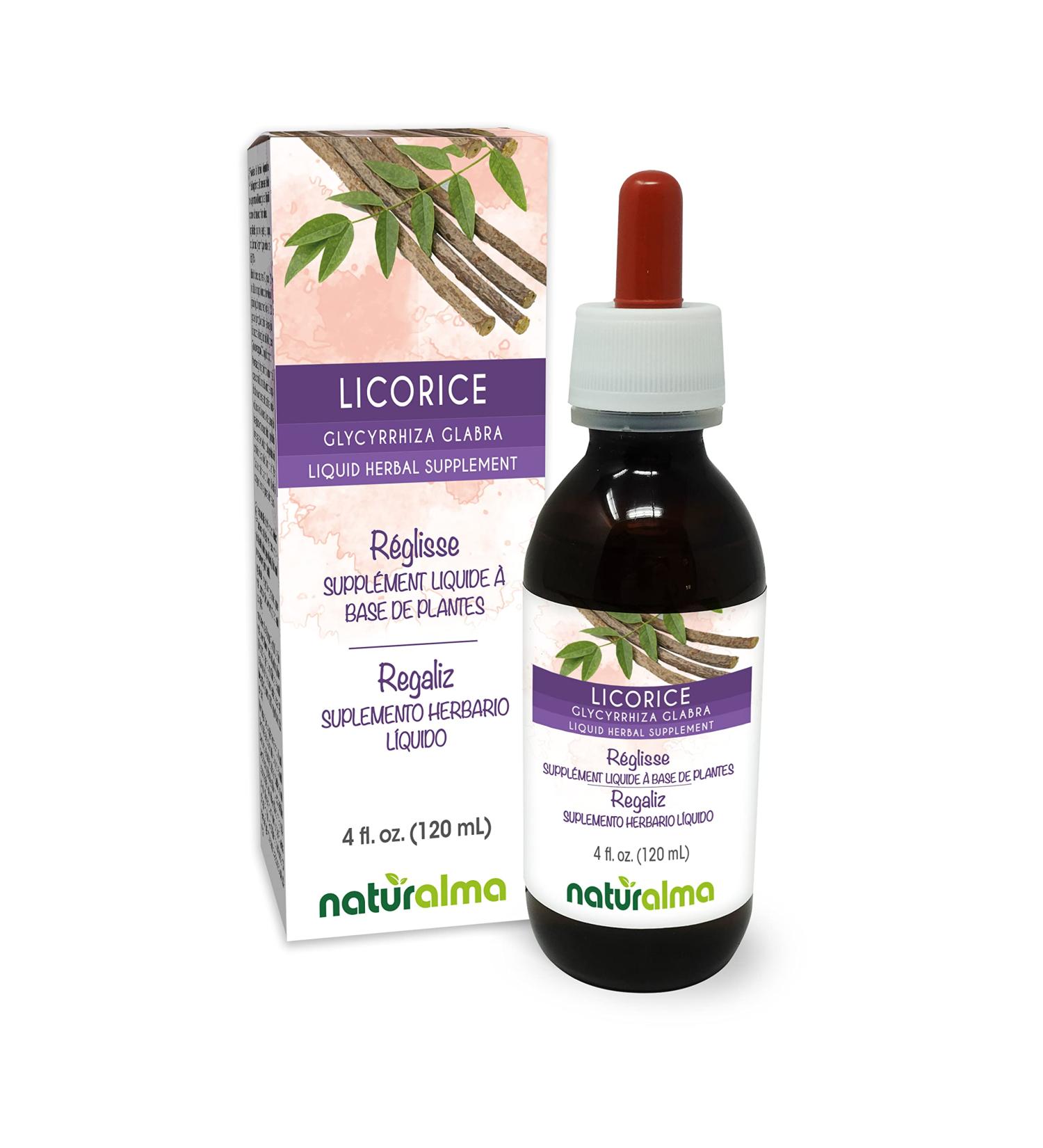 Licorice Root Alcohol-Free Tincture by Naturalma - 4 fl oz Liquid Extract | Herbal Supplement Vegan - Product of Italy - Buy Online on GoSupps.com