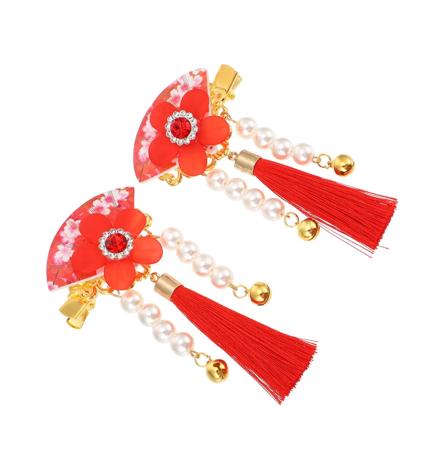 minkissy 1 Pair Hair Accessories Children Tassel Hair Clip Han-style Hair Clip Wedding Hair Clips New Year Floral Hair Clips Hair Pin Hair Styling Grip Issue Card Zinc Alloy Pearl - Buy Online on GoSupps.com