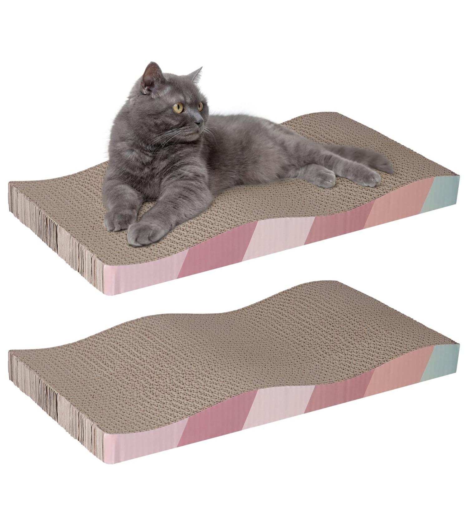LTDSOAR Cat Scratcher Cardboard 2 PCS 17" X 8.5" Cat Scratch Pad Reversible Scratcher Texture Curved Wave Design Durable Cat Scratching Pad Cat Scratcher Mat Lounge Bed for Indoor Cats 2 Pack Curved Wave Scratcher - Buy Online on GoSupps.com