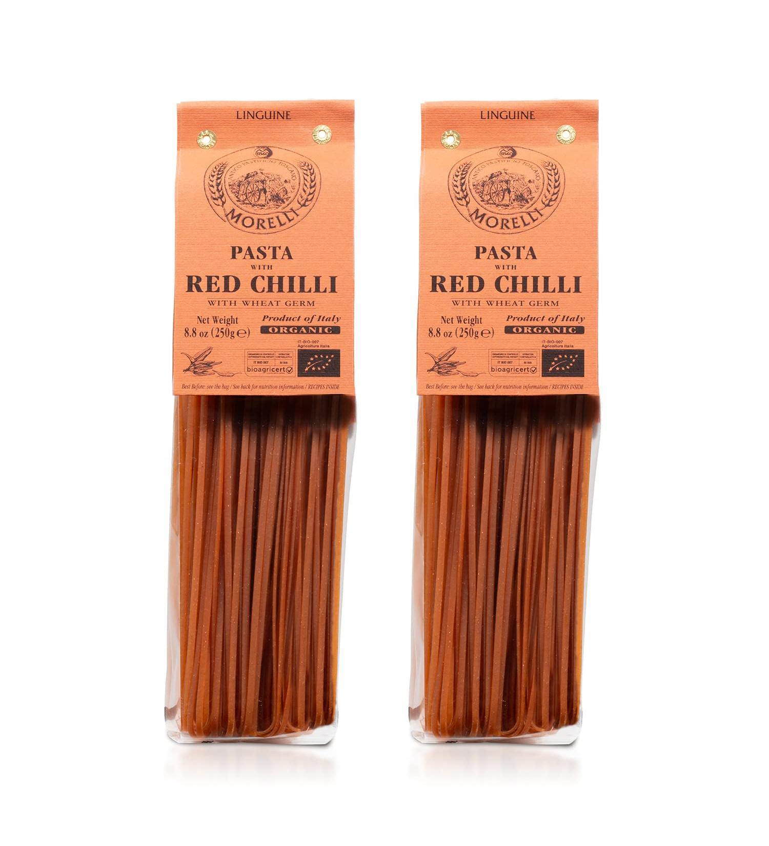 Morelli Red Chili Linguine Pasta - Organic Wheat Germ Red Pepper Pasta from Italy - 8.8oz x 2 Pack - Gourmet Italian Pasta - Buy Online on GoSupps.com