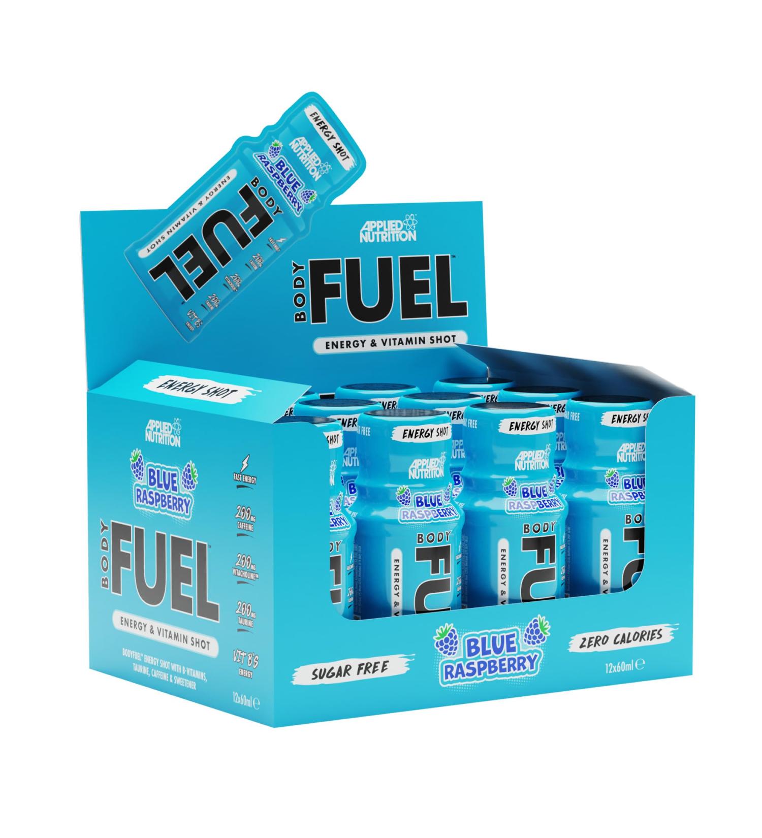 Applied Nutrition BodyFuel Energy Shot - Body Fuel Prime Energy Shot Physical Performance with B-Vitamins Taurine Caffeine Sugar Free Zero Calories (Box 12 Units x 60ml) (Blue Raspberry) Blue Raspberry 60 ml (Pack of 12) - Buy Online on GoSupps.com