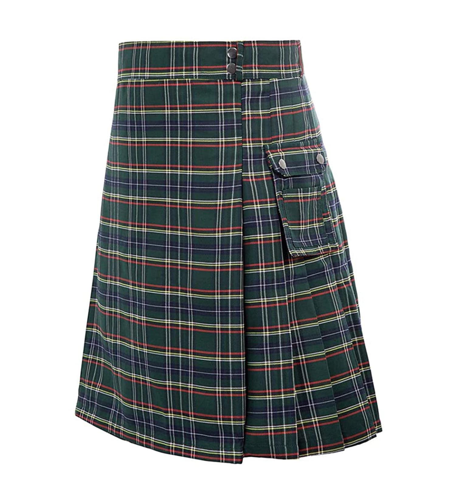 Buy Scottish Kilt Red Checked Patchwork Hybrid Skirt - Retro Rock Men s Scottish Tartan Fold Skirts in Army Green 3XL - Classic Scottish Style for Daily Wear - Buy Online on GoSupps.com