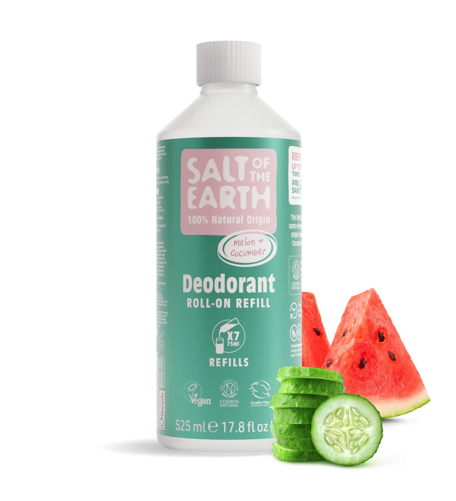  Salt Of the Earth Salt of the Earth - Natural Roll-On Deodorant Refill Bottle 7 Uses - Melon & Cucumber - Vegan Long-Lasting Protection Leaping Bunny Approved - Made in the UK - 525 ml - Buy Online on GoSupps.com