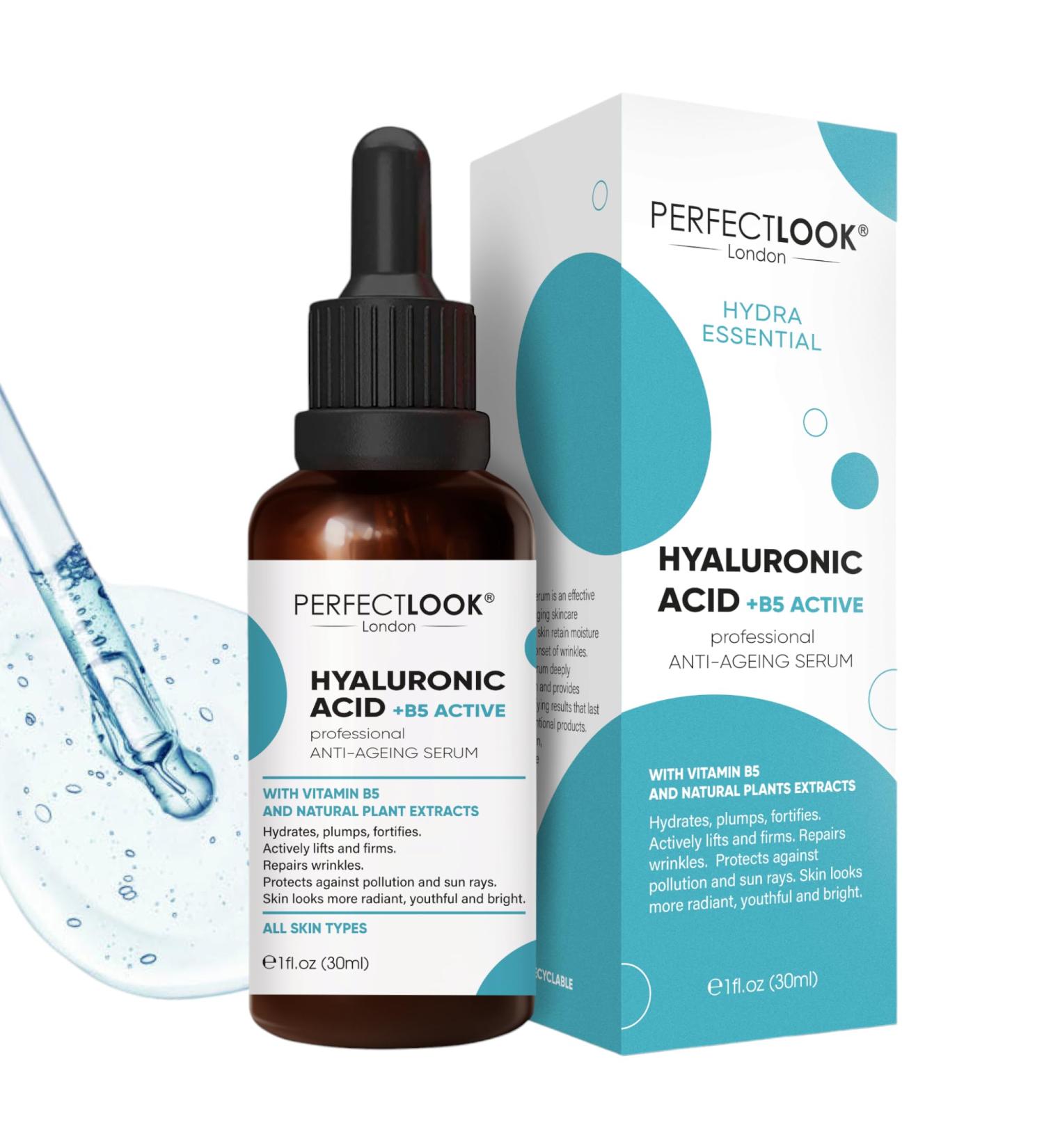 Hyaluronic Acid Serum - Skincare Moisturiser with Vitamin B5 and Aloe Vera - Face Moisturiser to Plump Hydrate and Smooth Skin for Women and Men All Skin Types 30ml - Buy Online on GoSupps.com