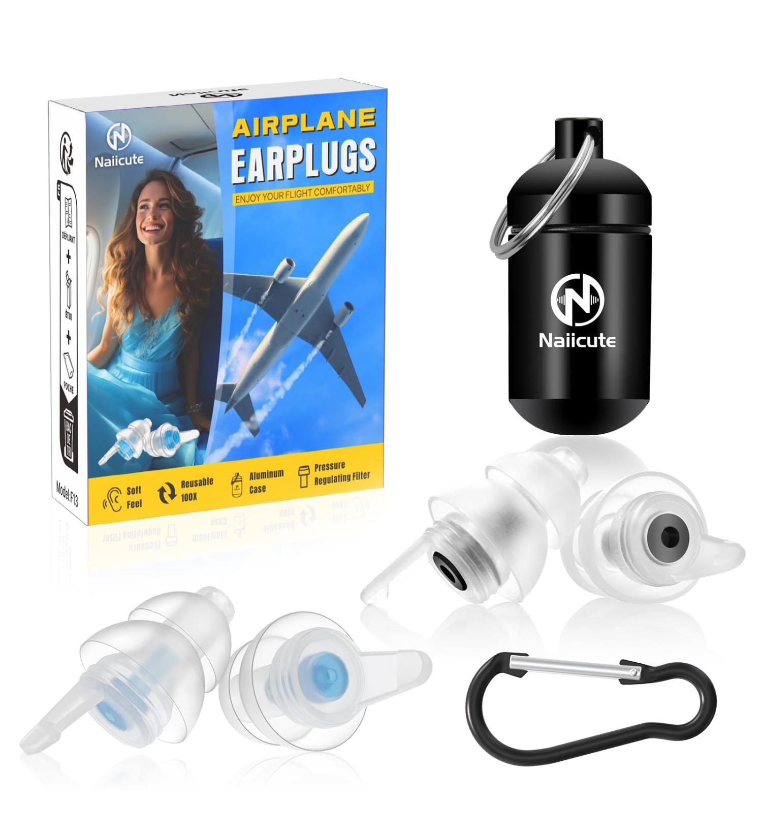 Naiicute Aircraft Earplugs - Pain-Free Flying Travel Earplugs (2 Pairs) | Reusable Pressure Compensation Hearing Protection for Adults & Kids 12+ | Blue & Black - Buy Online on GoSupps.com