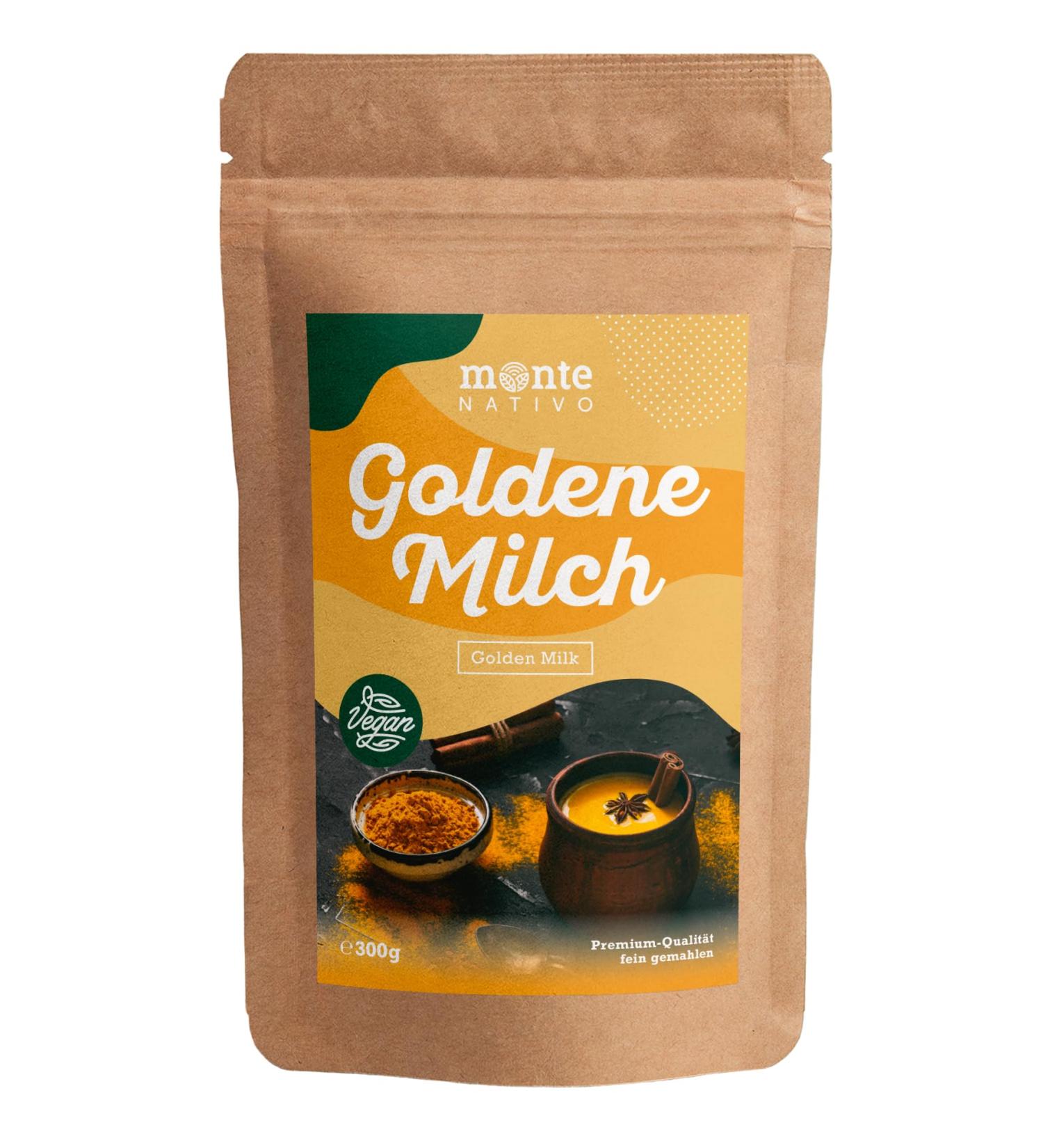 Golden Milk Powder (300g) - Monte Nativo | Turmeric Latte & Ayurvedic Spice | Vegan Superfood for Cooking & Baking | Gluten-Free - Buy Online on GoSupps.com