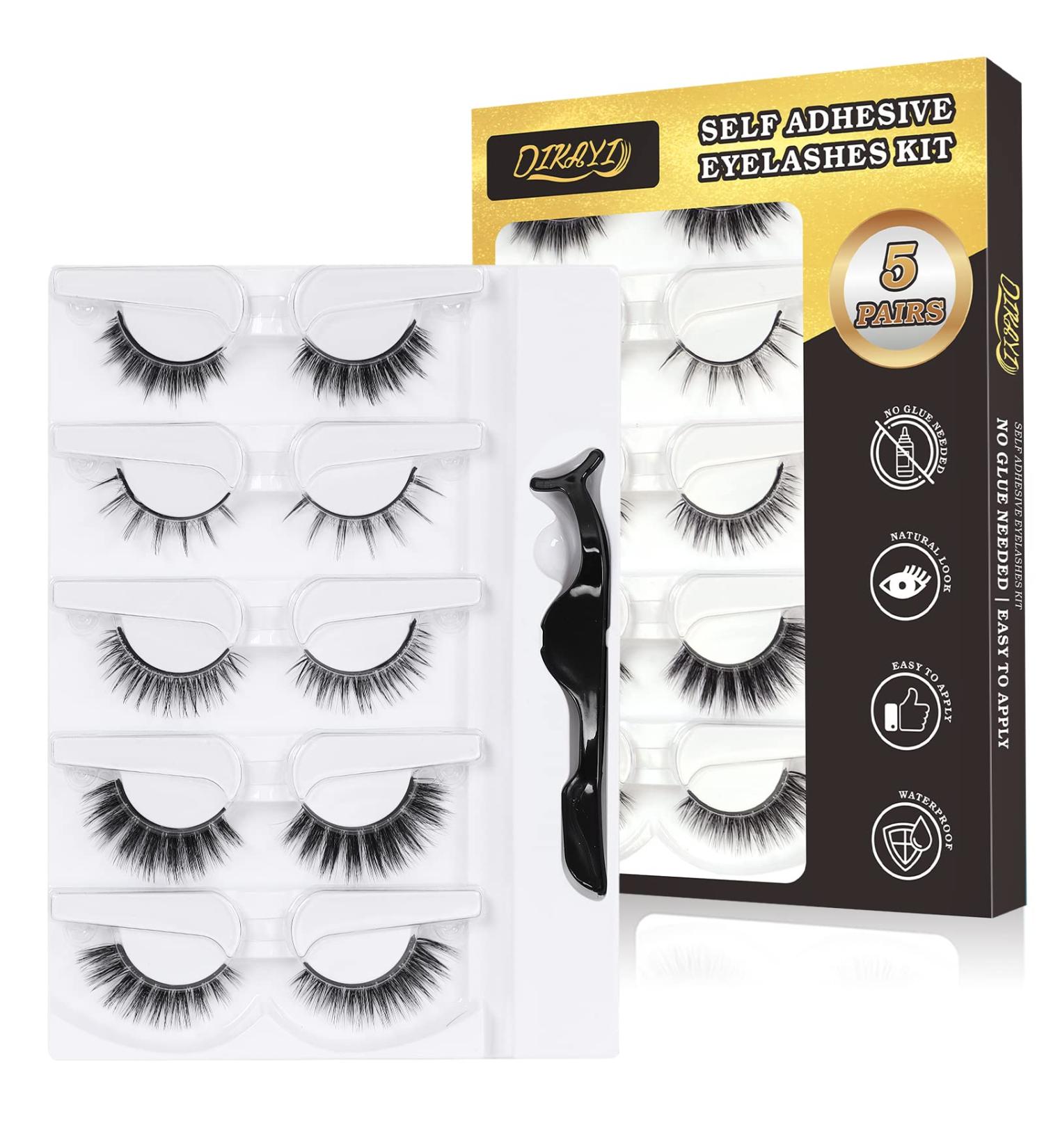 Reusable Self Adhesive Eyelashes - 5 Pairs Natural Fluffy False Lashes with Tweezers - No Glue Needed! Waterproof and Mink - Perfect Gift for Beginners - Buy Online on GoSupps.com