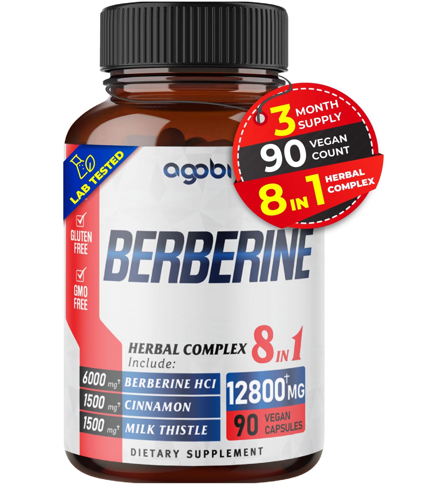 Berberine 12800mg Supplement with Milk Thistle, Turmeric, Elderberry & Black Pepper - 90 Capsules - Immune, Cardiovascular & Digestive Support - 3 Month Supply - Buy Online on GoSupps.com