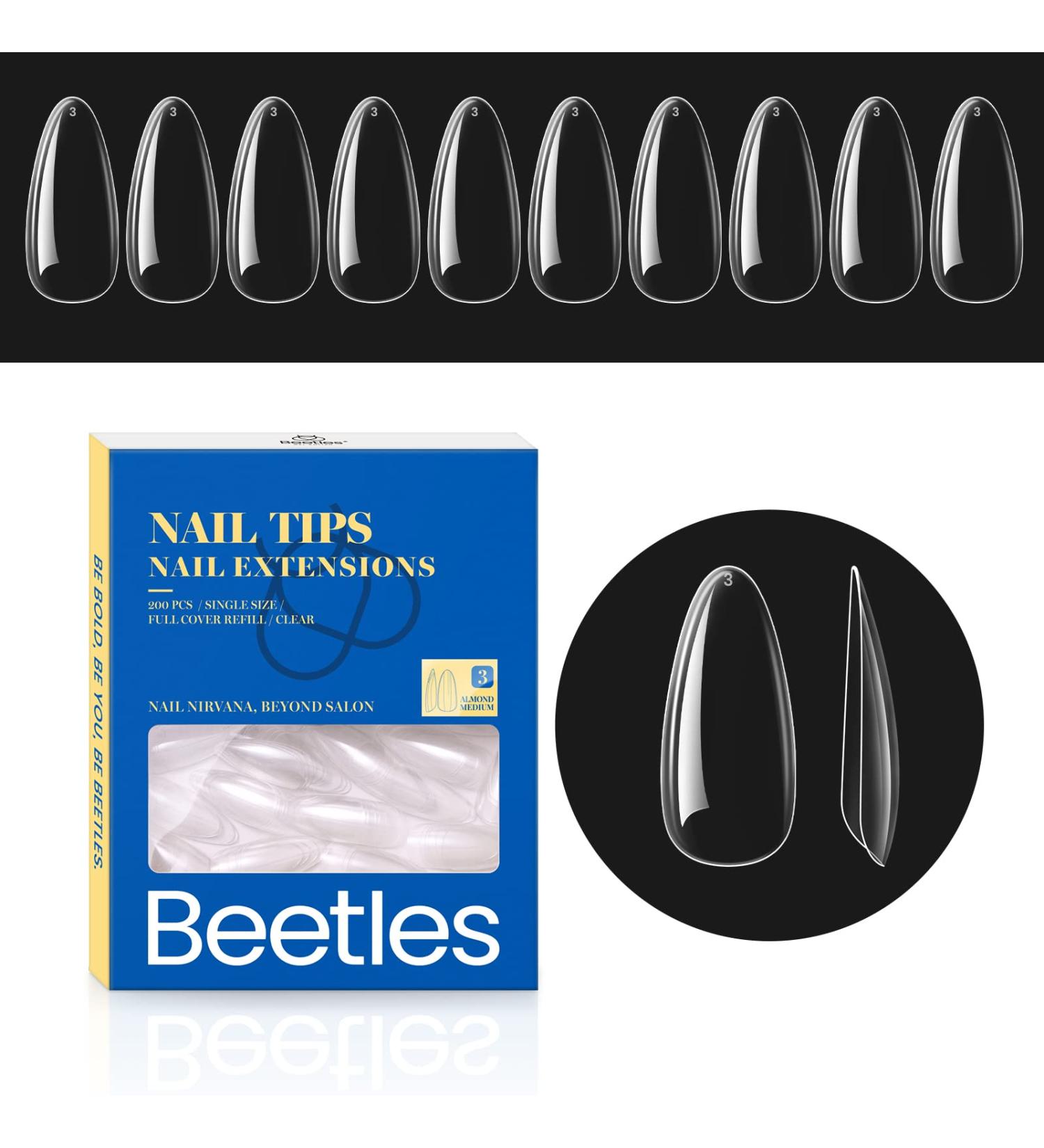 Beetles Almond Medium Shape Gel Nail Tips Refill Pack - 200pcs Size 3 Gelly Tips for Salon and DIY Nail Extensions - Buy Online on GoSupps.com