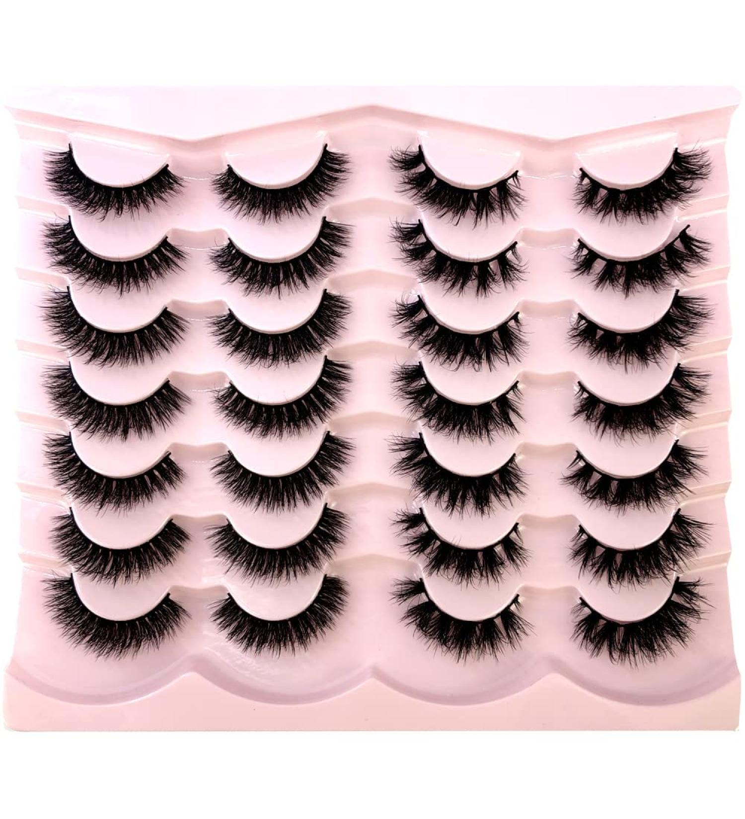 HBZGTLAD 14/16 Pairs Mink Lashes Fluffy Soft Wispy Natural Cross Eyelash Extension - Reusable Dramatic False Eyelashes - Buy Online on GoSupps.com