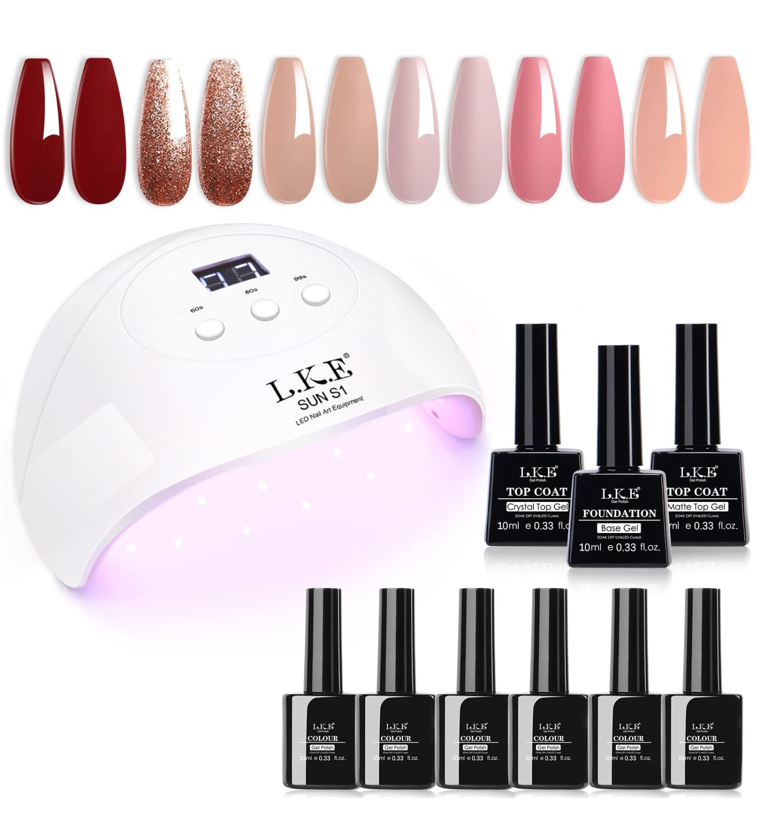 LKE Gel Nail Polish Kit with 72W UV Lamp | 6 Classic Red Colors | Glossy & Matte Top/Base Coat | Manicure DIY Set for Women - Buy Online on GoSupps.com