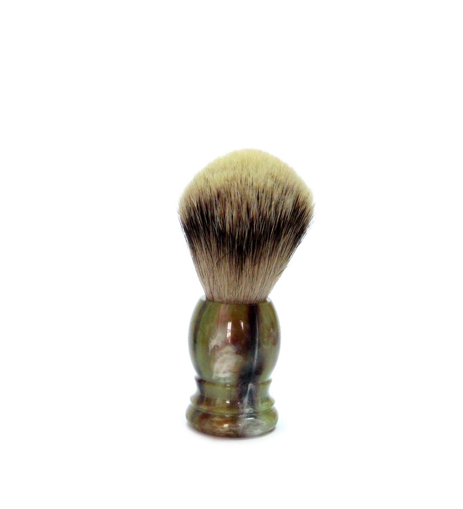 Golddachs shaving brush 100 percent silver plucked green-brown plastic handle 1 piece