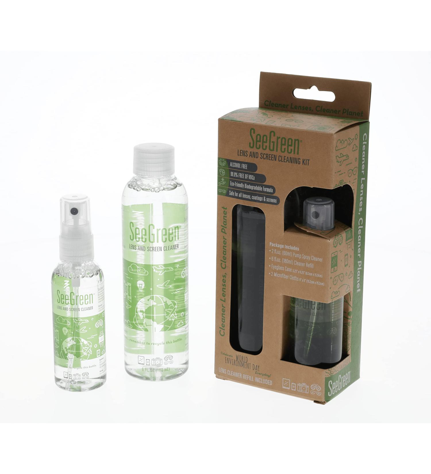 LENS and SCREEN CLEANING KIT | EYEGLASS SUNGLASS and SCREEN CLEANER | 2oz SPRAY CLEANER/6oz REFILL (2) MICROFIBER CLEANING CLOTHS and (1) SLIPCASE | 8oz CARE KIT