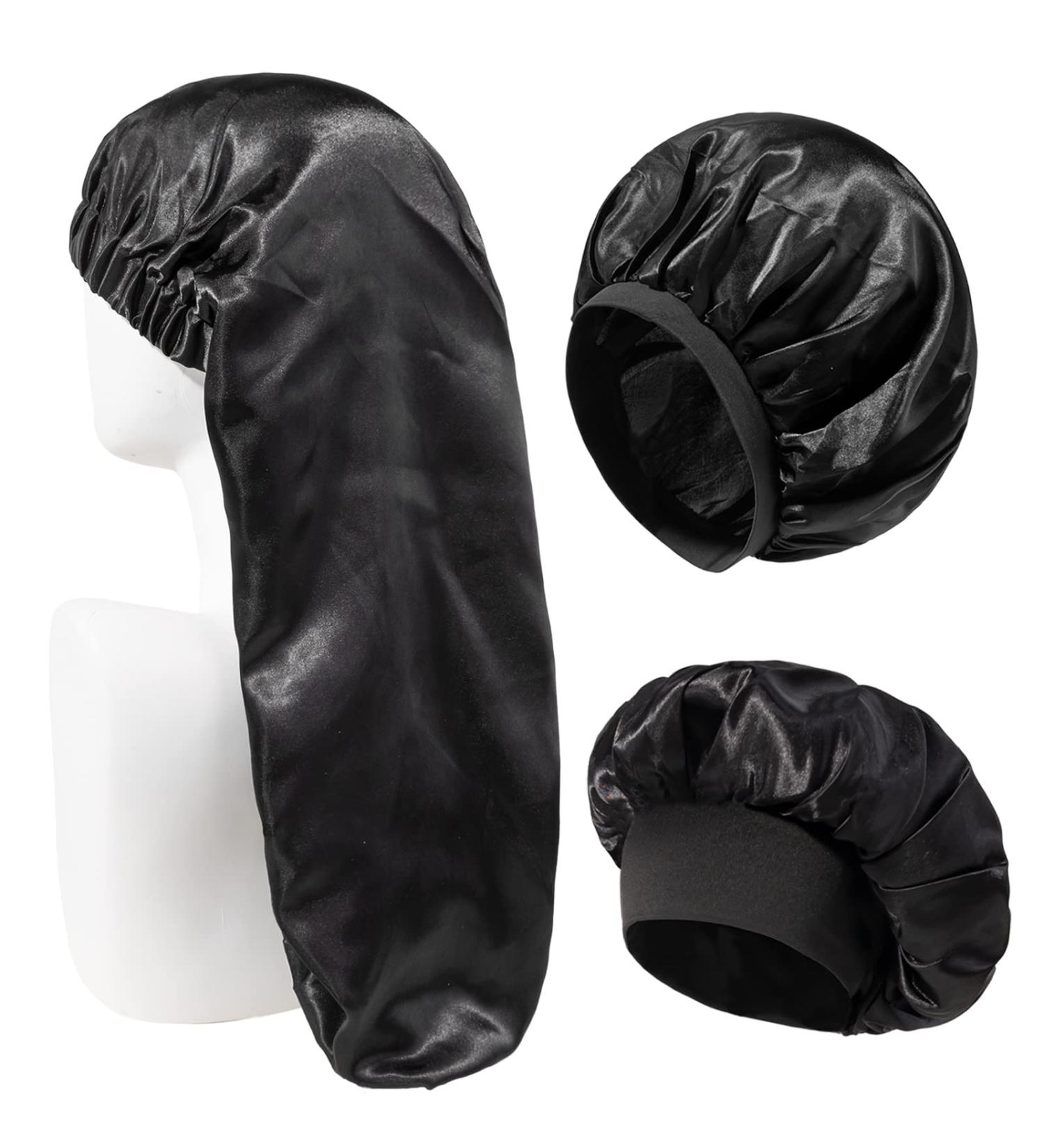 Awegeo 3 Large Silk and Satin Nightcaps for Women - Long Hair Bonnet and Black Hats for Girls - Buy Online on GoSupps.com