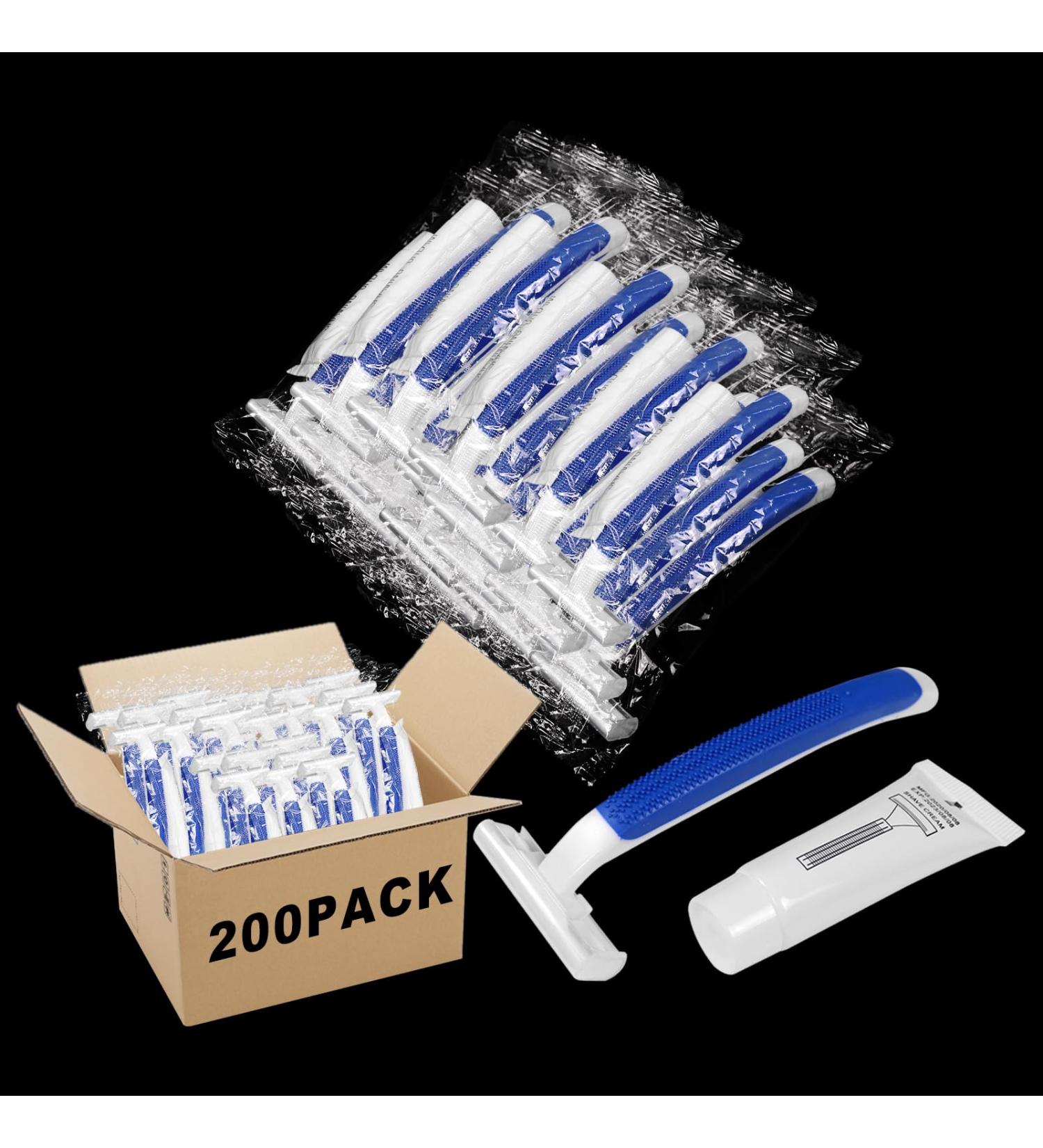 Bulk Disposable Razors - Individually Wrapped Twin Blade Razors with Safety Cap & Shaving Cream | 200 PCS for Hotels Homeless Shelters & Travel - Buy Online on GoSupps.com