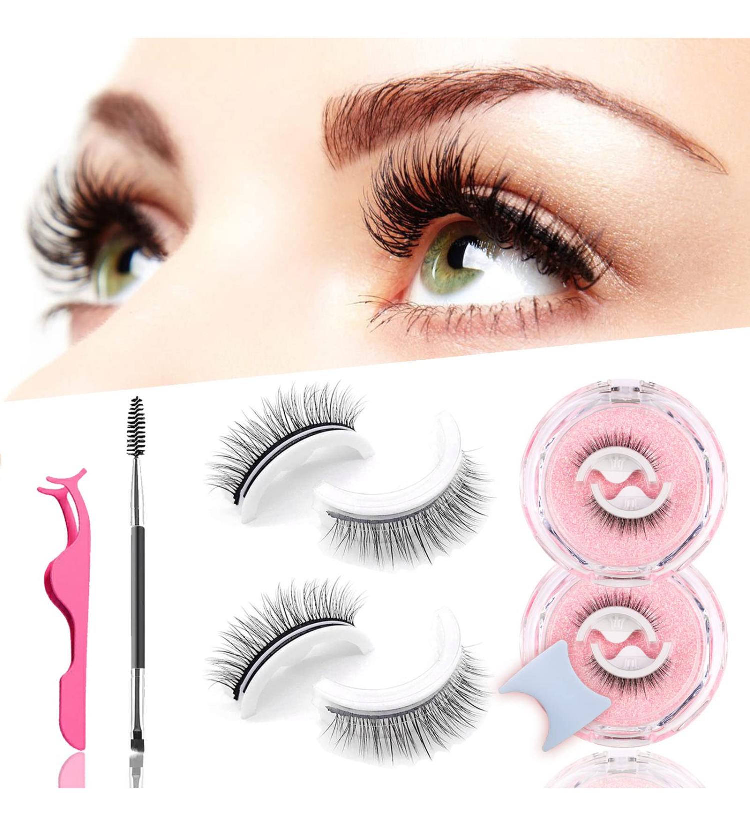 2023 Reusable Self-Adhesive Eyelashes - No Glue Needed Easy Application Natural Look Waterproof False Lashes with Curler & Brush - 2 Pairs - Buy Online on GoSupps.com