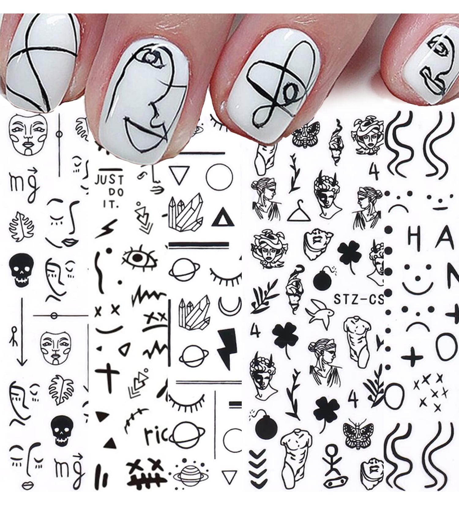 JMEOWIO Abstract Nail Art Stickers - 8 Sheets, Self-Adhesive Decals for Nail and Body Art - Black and White Design Supplies - Buy Online on GoSupps.com