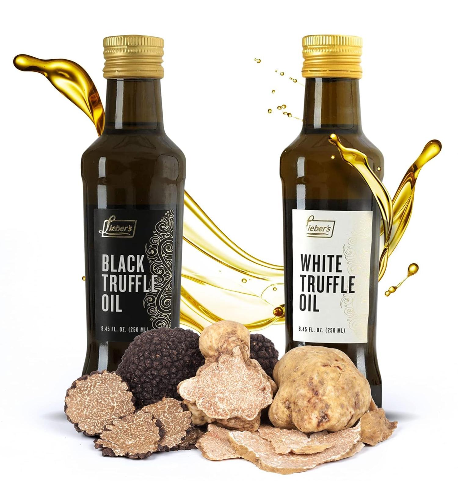Lieber's Black & White Truffle Oil Bundle 250ml Glass Bottles | Made With Premium Italian Extra Virgin Olive Oil | Great for Cooking Salads & More | Gluten Free Vegan Kosher - Product of Italy - Buy Online on GoSupps.com