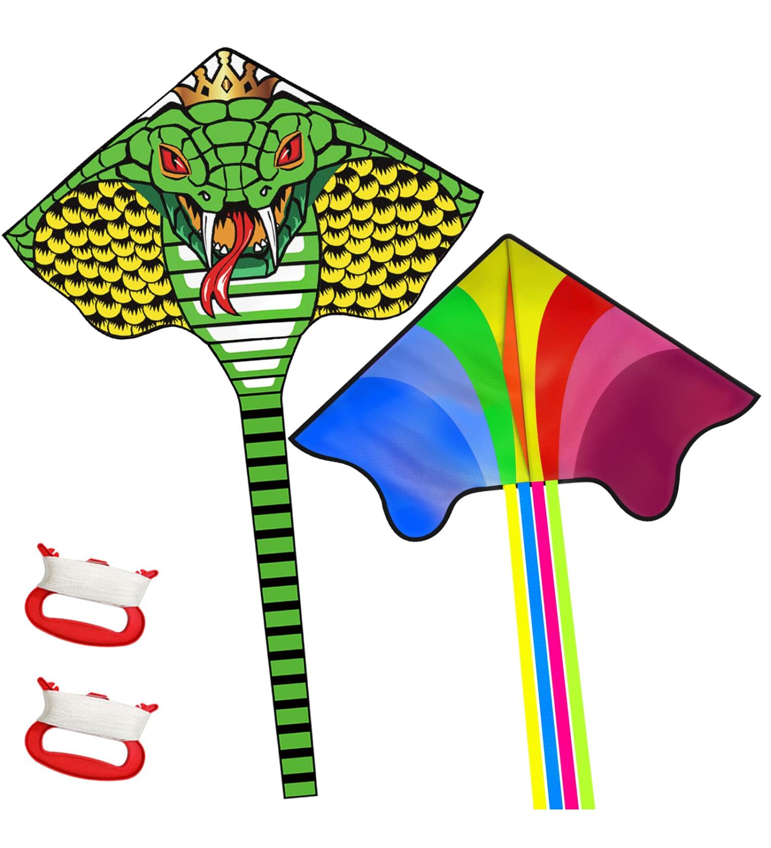 Kites for Kids Adults Easy to Fly - Kite for Beginner Boys Girls Kids Outdoor Activities Summer Outside Toys Backyard Beach Games,Easy to Assemble & Carry Colorful Kite+Green Snake Kite