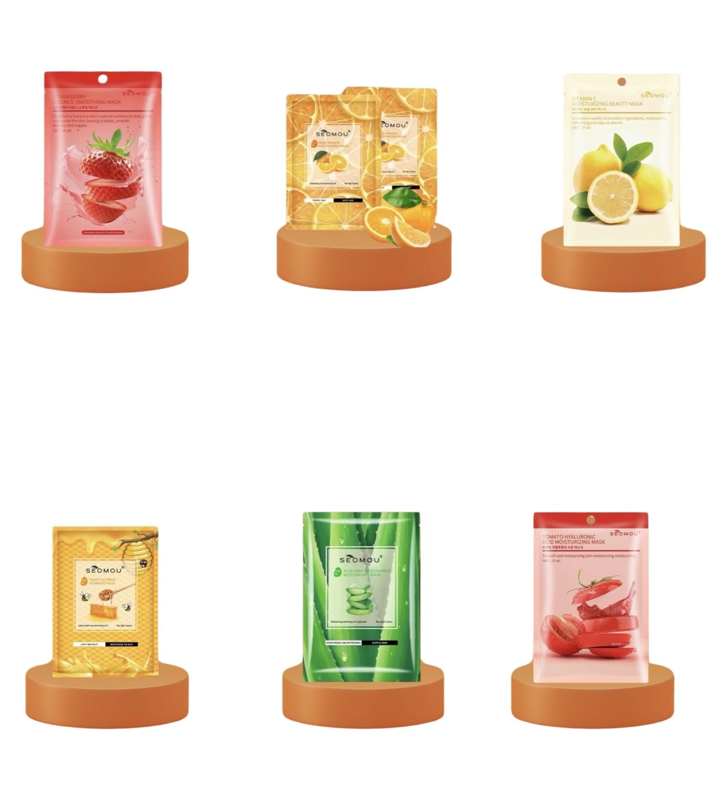 24-Piece Premium Facial Sheet Mask Set | Hydrating Moisturizing & Brightening | Cruelty-Free with Strawberry Honey Orange Lemon Vit C Aloe Vera & Tomato - Buy Online on GoSupps.com