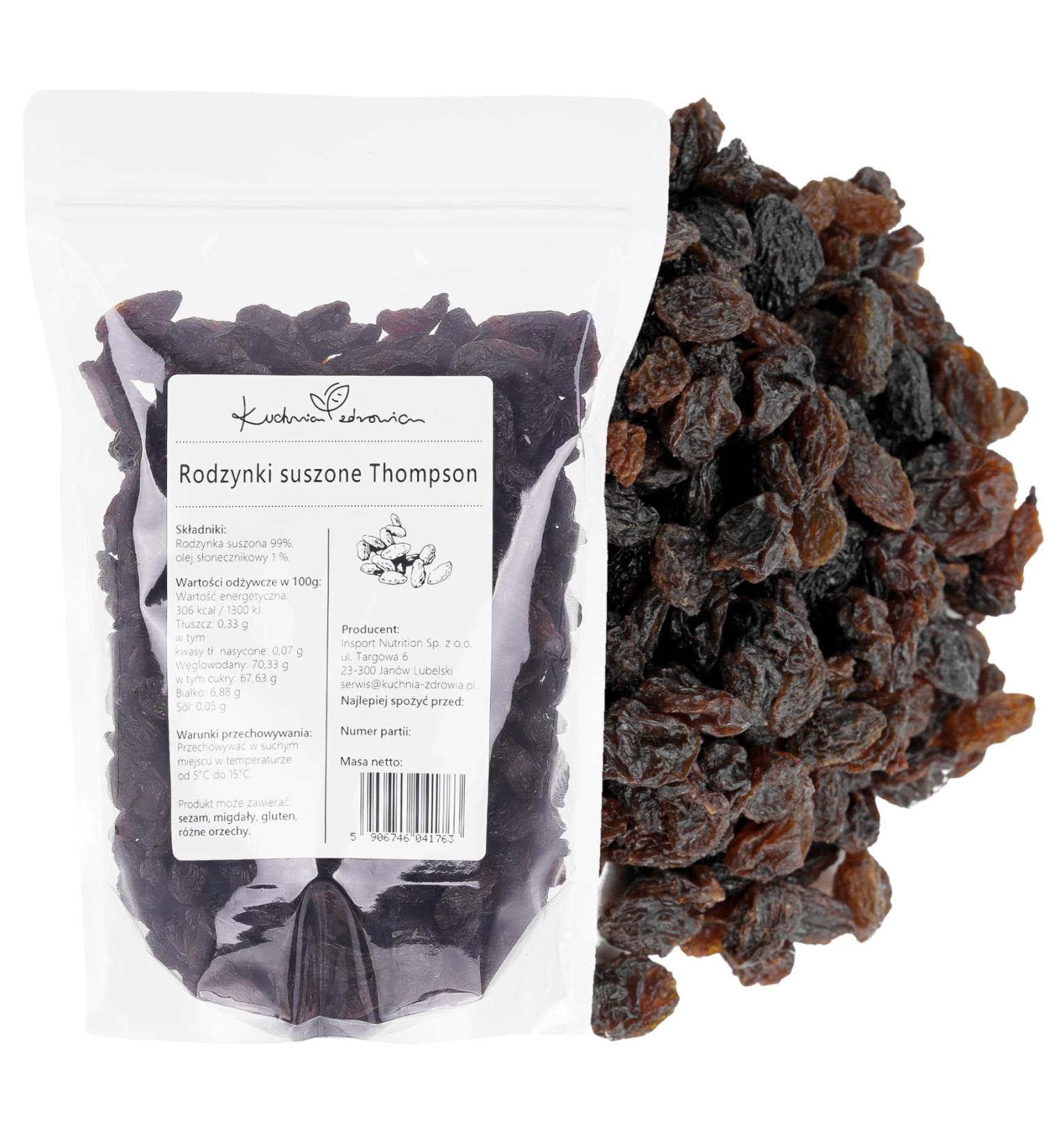  Kuchnia Zdrowia Dried Thompson Sultana Raisins - Delicious Snack - Whole Fruit - Natural - Vegan - Kuchnia Zdrowia - Resealable Bag with Zipper - Doypack: (500g) - Buy Online on GoSupps.com