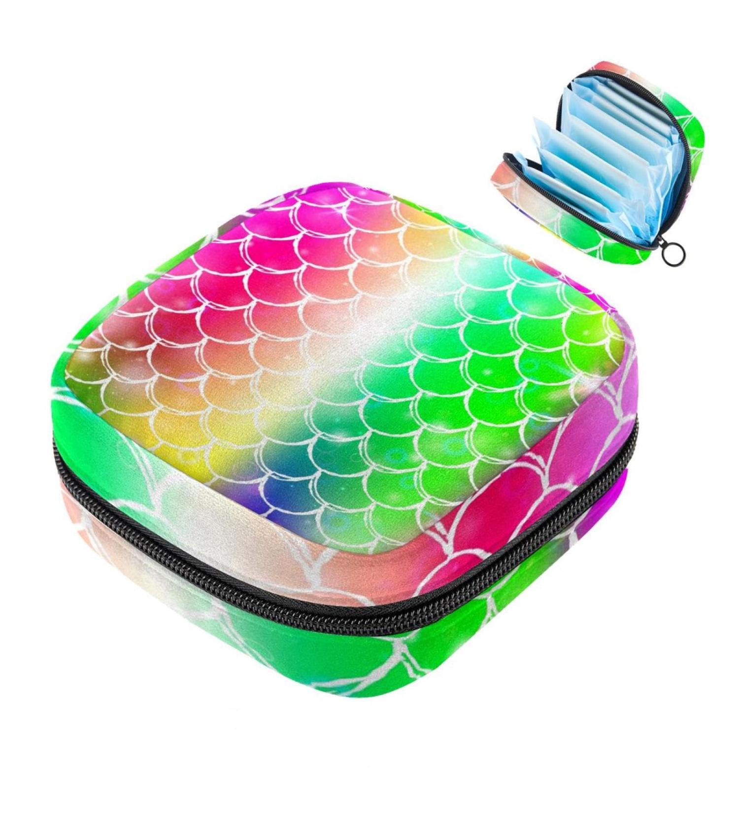 Women s Travel Makeup Organizer with Menstrual Cup Pocket - Big Capacity Rainbow Bandage Storage - 4.7x6.6x6.6 in - Buy Online on GoSupps.com