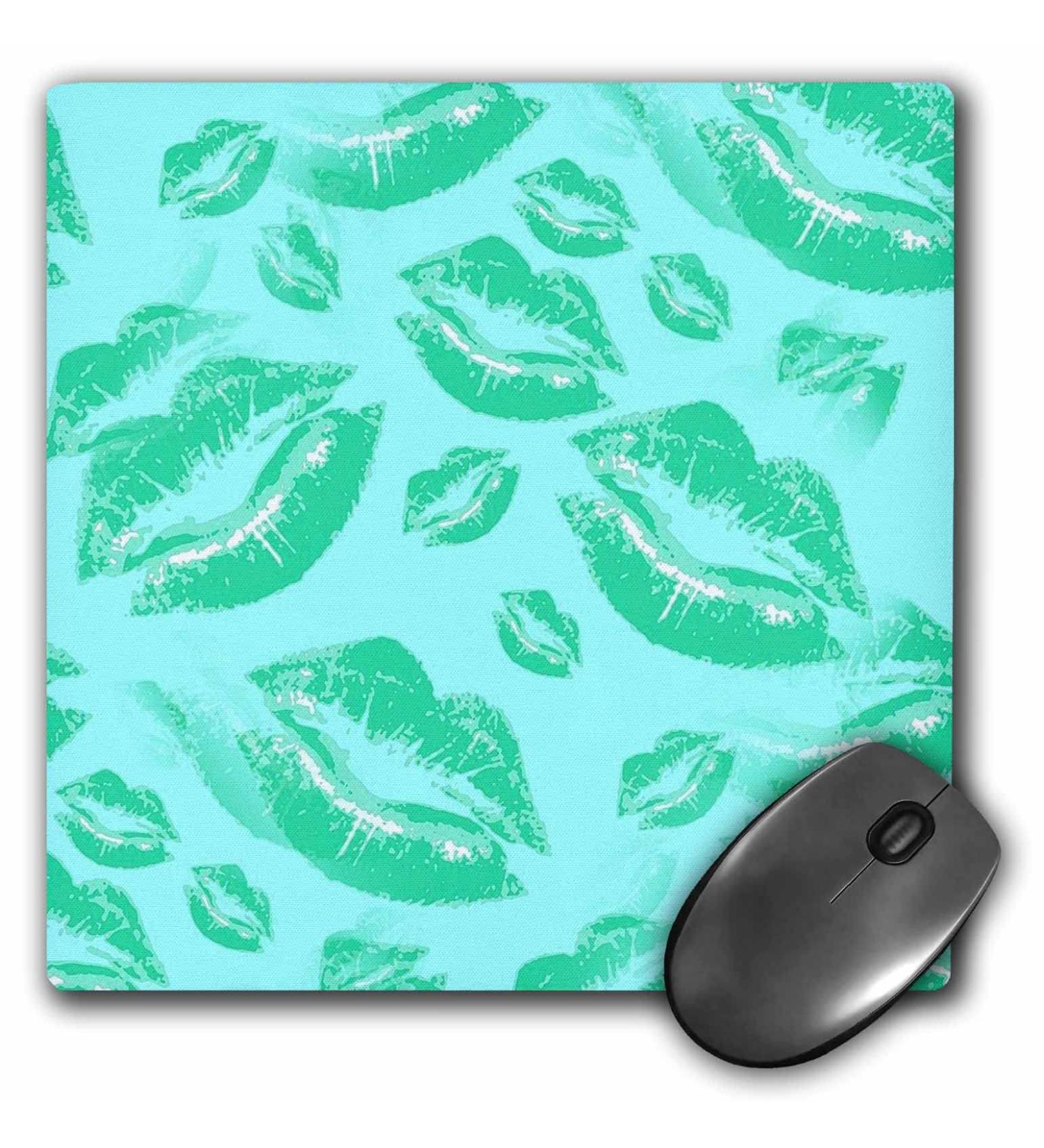 3dRose Two Kisses Collided Lip Affectionate Aqua Colored Lips Pattern - Mouse Pads (mp_357228_1)