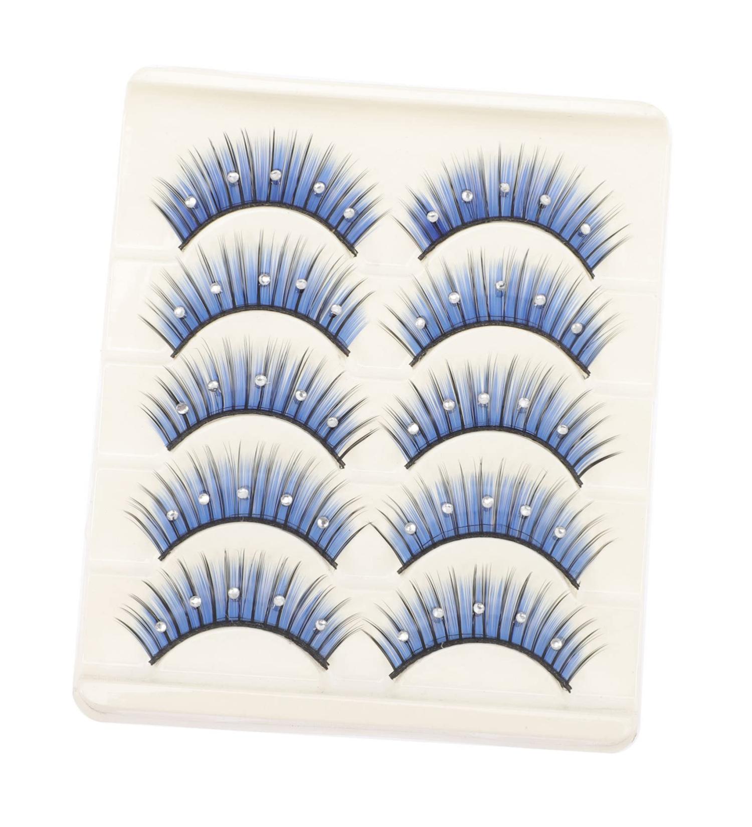 5 Pairs Colored Eyelashes - Soft Thick Blue Diamond Lashes with Rhinestones for Cosplay | Artificial Fiber Lashes - Buy Online on GoSupps.com