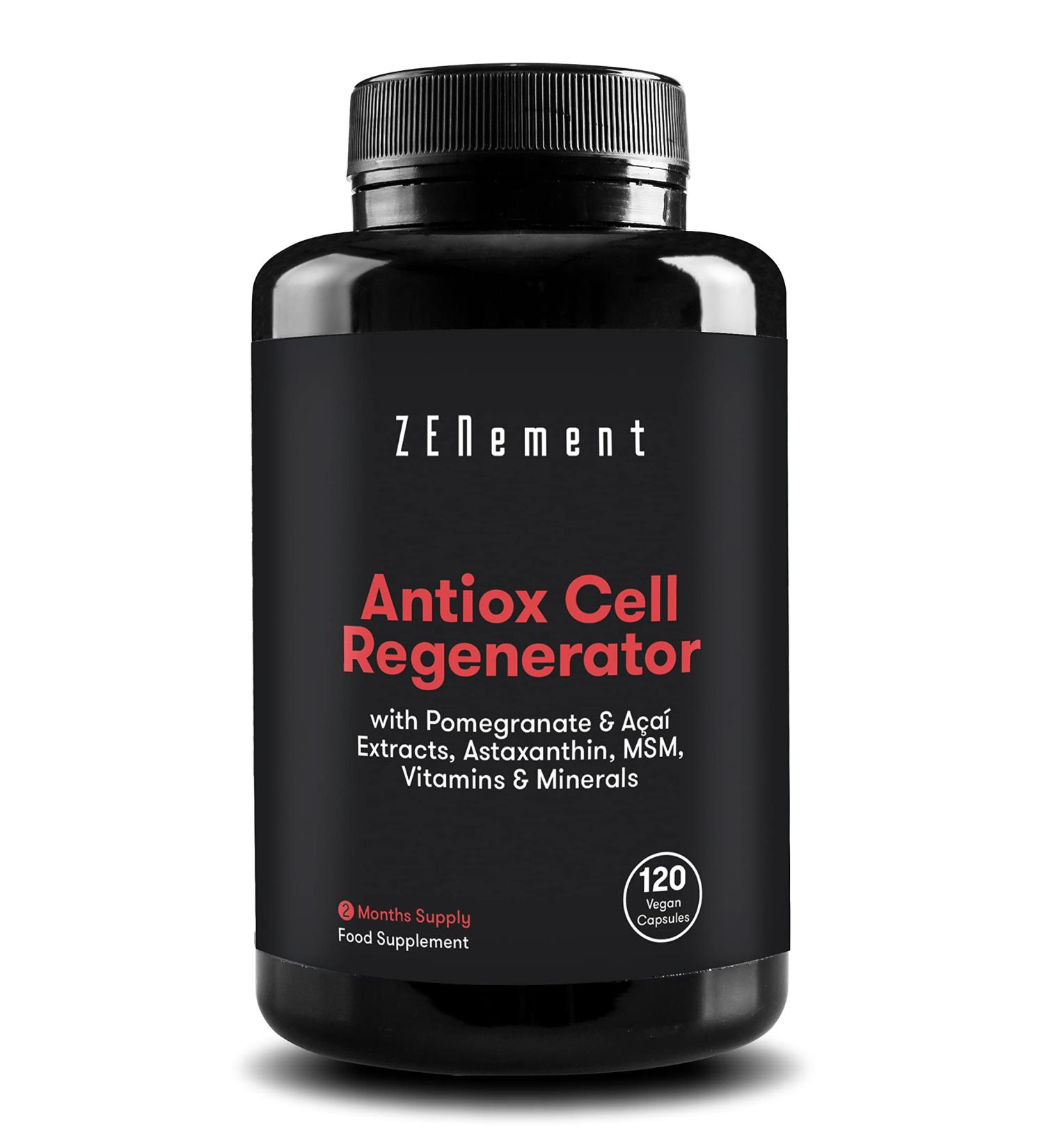 Antioxidant Cell Regenerator Anti-Aging Capsules with Pomegranate, Astaxanthin, MSM, Vitamins C & E | Natural Vegan Formula with Zinc, Selenium & Copper | Zenement - Buy Online on GoSupps.com