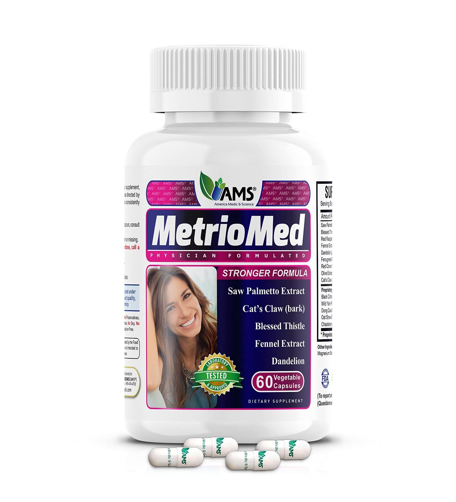 America Medic & Science MetrioMed 60 Capsules | Fertility Supplement for Women | Organic Pills with Black Cohosh Chasteberry and Red Clover Herbs - Buy Online on GoSupps.com