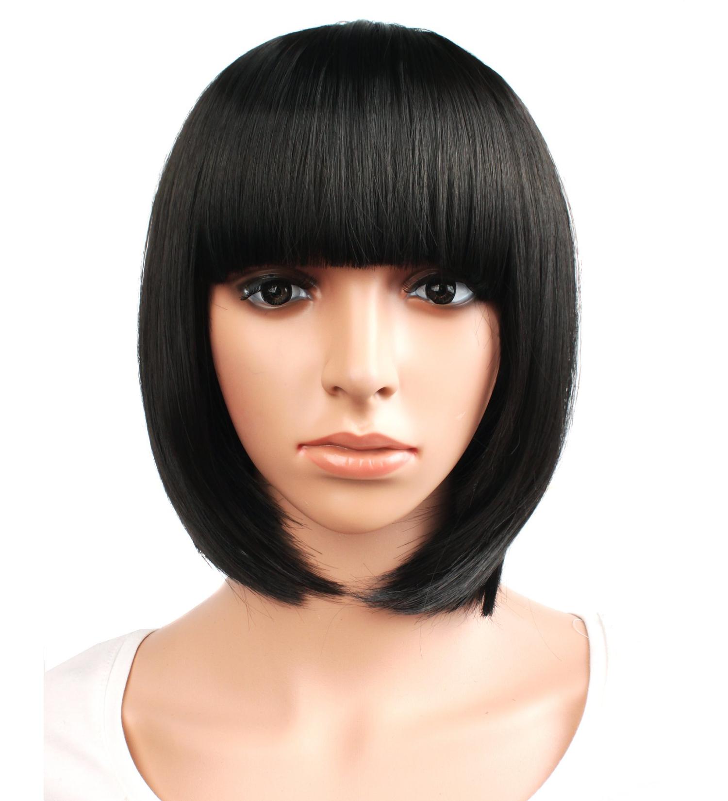 Shop MapofBeauty Natural Short Straight Wigs with Smooth Bangs - Black & Black-Brown for Ladies | International Shipping Available - Buy Online on GoSupps.com