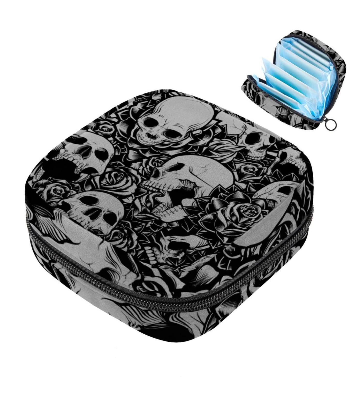 Shop Portable Women's Binding-Up Menstrual Cup Bags | Skull Rose Gray | Perfect for Teens & First Periods - Buy Online on GoSupps.com