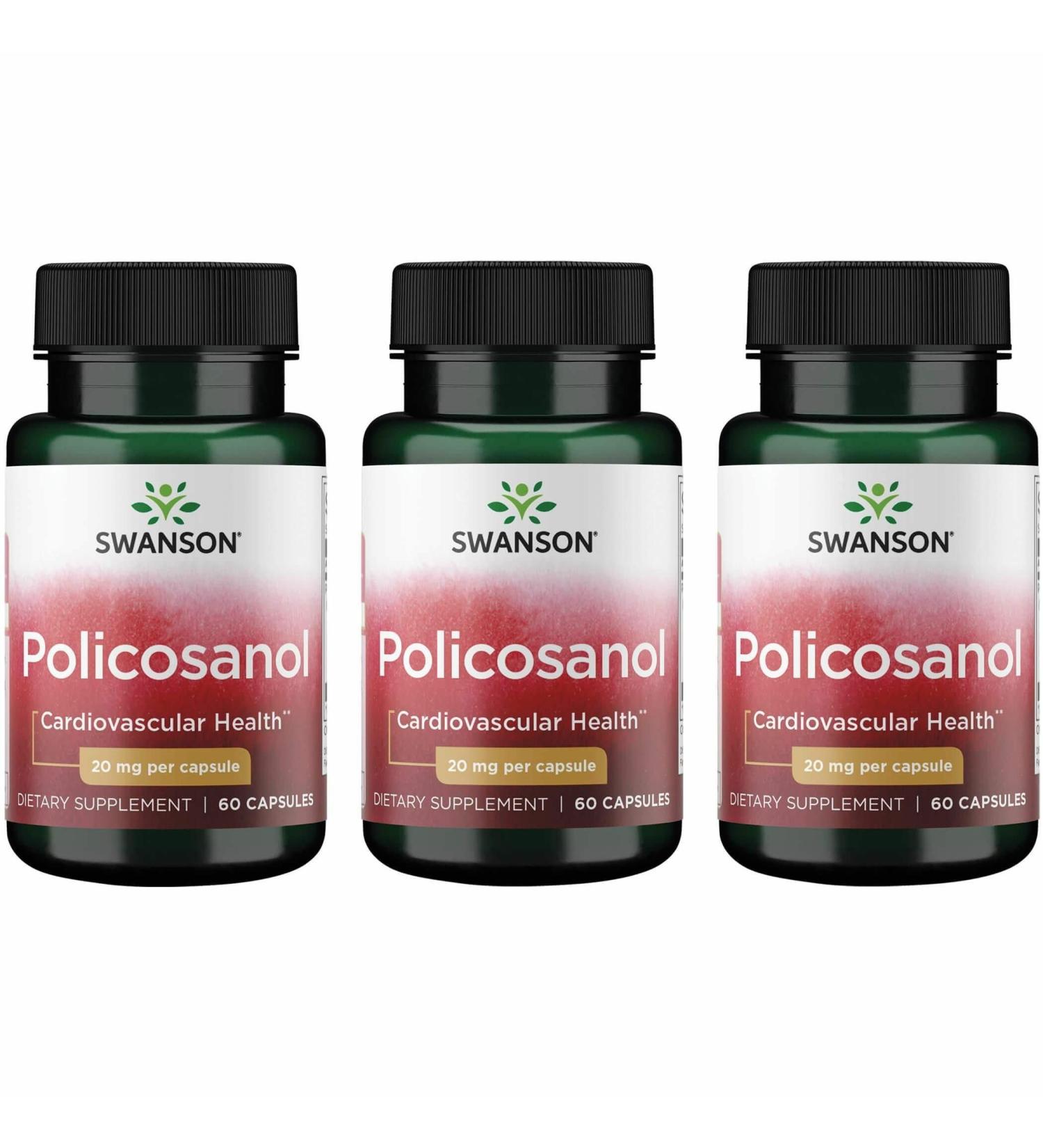 Swanson Policosanol - Supplement Helps Support Cardiovascular Health - All Natural Formula Aids Good Heart Health & Function - Helps Maintain Healthy Cholesterol Levels (60 Capsules 20mg each) 3 Pack - Buy Online on GoSupps.com