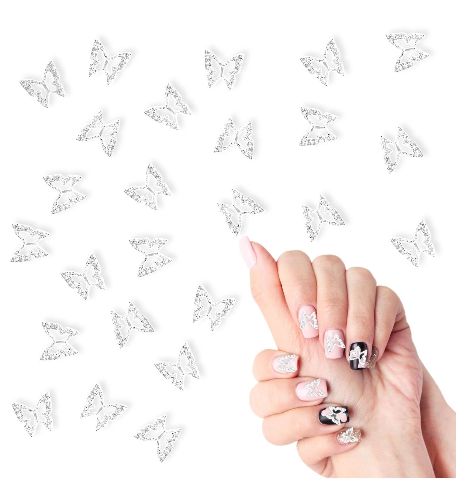 100pcs Silver 3D Alloy Butterfly Nail Charms | Hollow Nail Gems for DIY Manicure | Women's Nail Jewelry Accessories - Buy Online on GoSupps.com