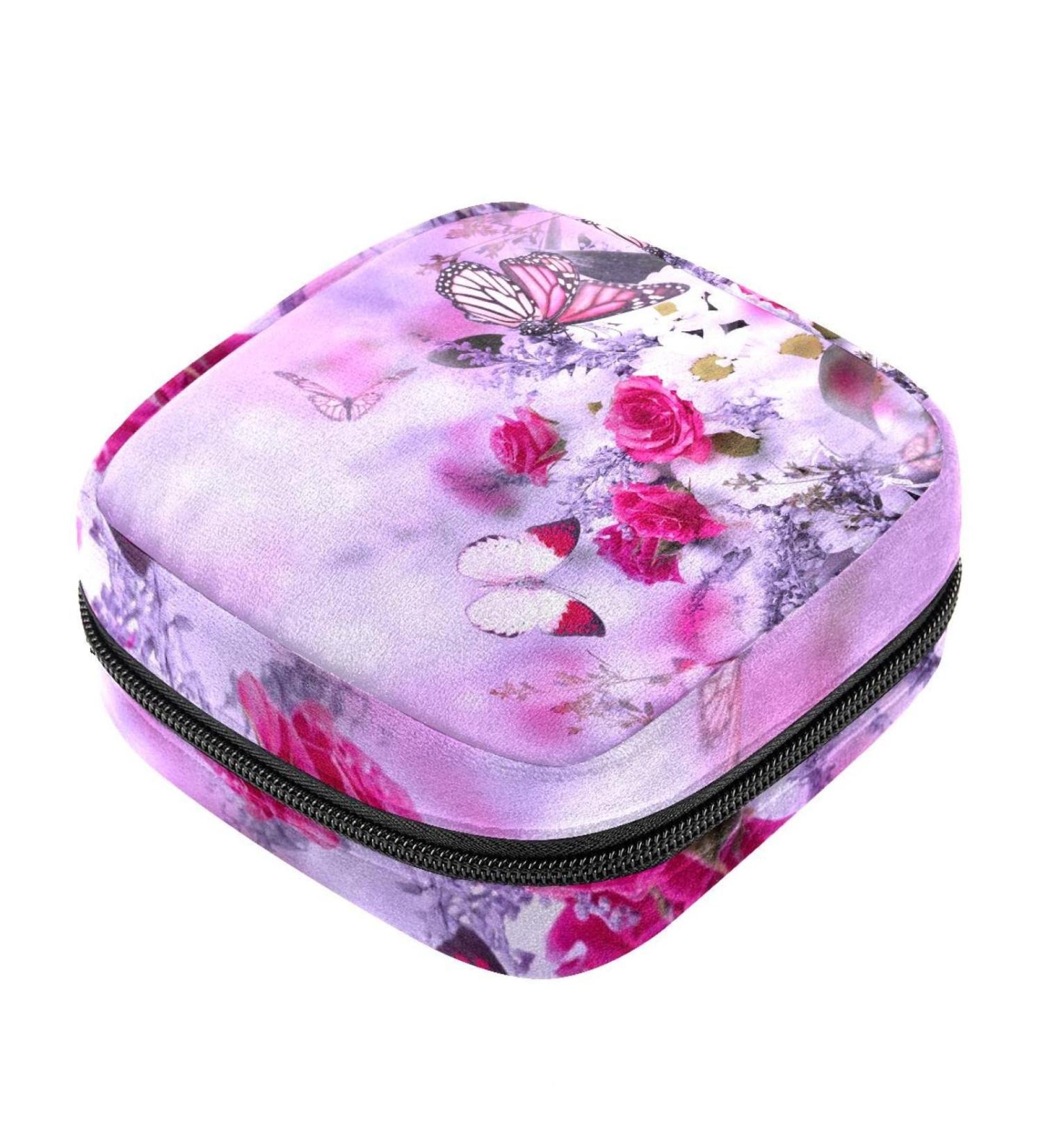 Floral Menstrual Cup & Sanitary Napkin Storage Bag - Roses & Butterfly Design | Portable Menstruation Pads Pouch for Girls & Women (Color 2) - Buy Online on GoSupps.com