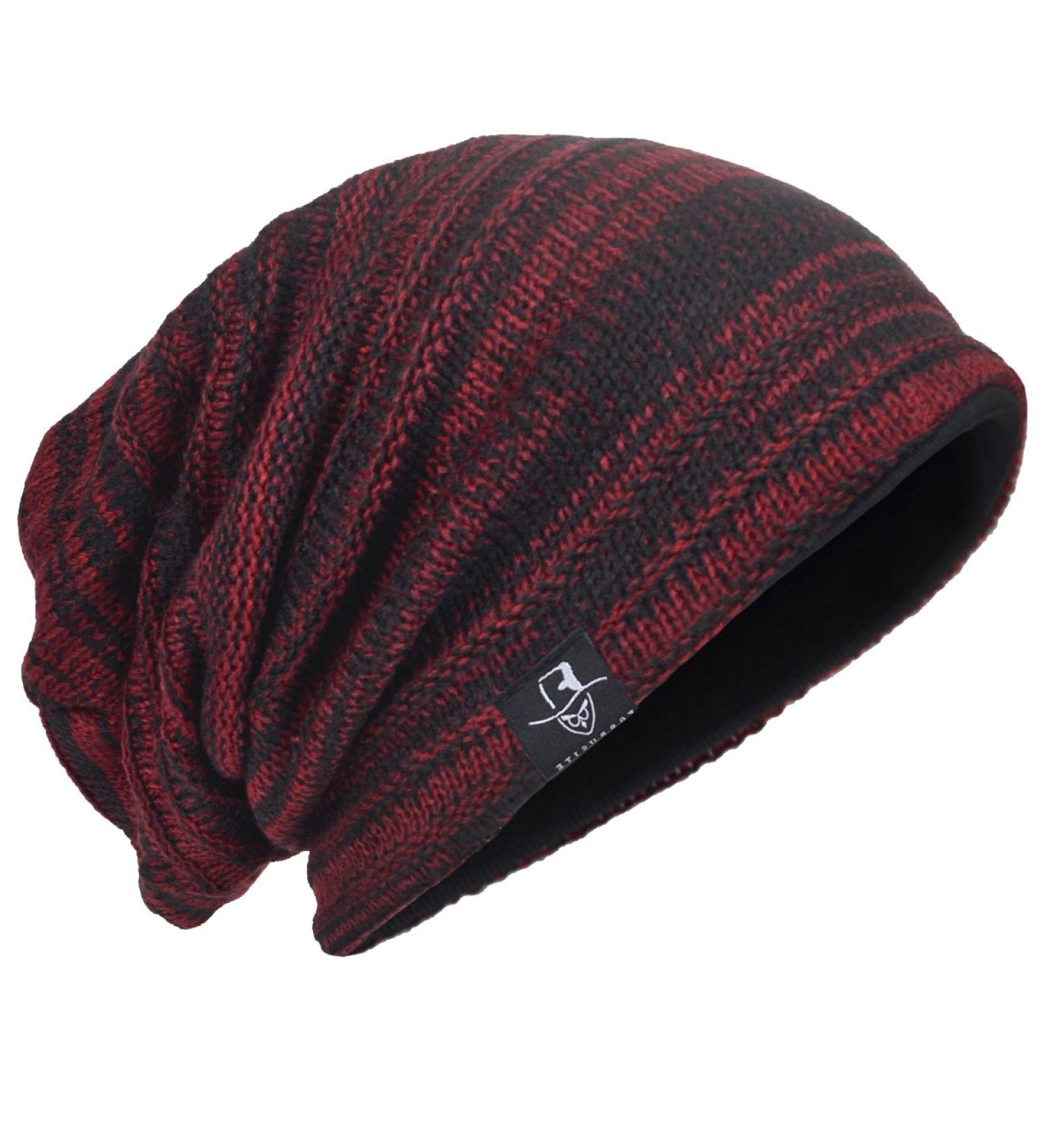 Men Oversize Skull Slouch Beanie Large Skullcap Knit Hat Claret