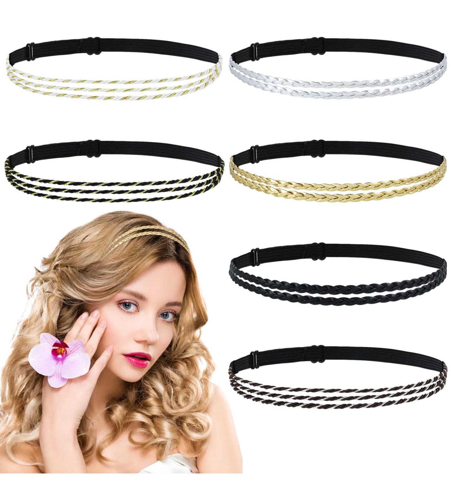 Dizila 6 Pieces Bohemian Hippie Adjustable Elastic Double-Stranded Braided Leather Headbands+Triple- Stranded Twisted Hair Bands Boho Accessories for Women Girls - Buy Online on GoSupps.com