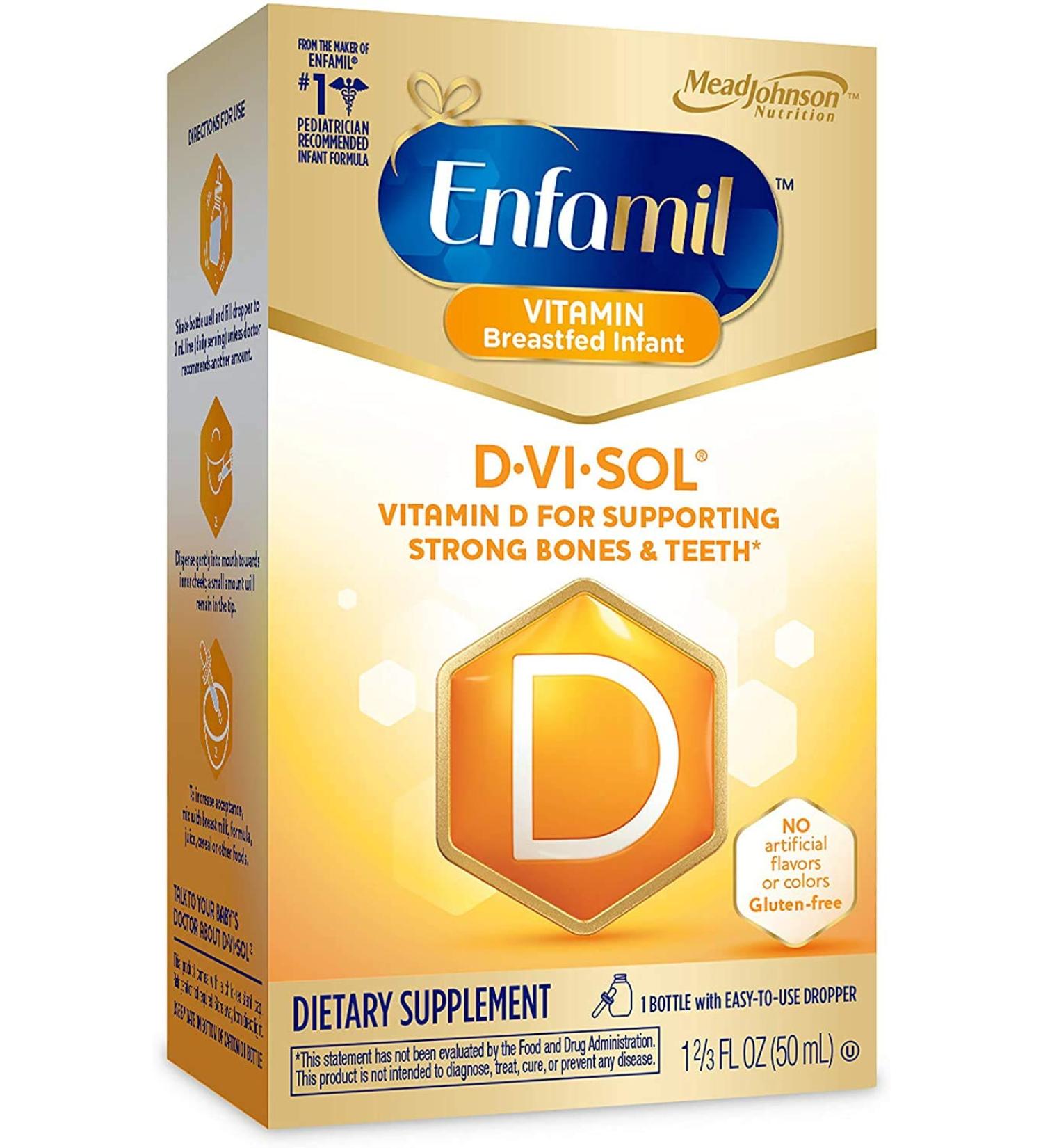 Enfamil D-Vi-Sol Vitamin D Drops for Infants - Supports Strong Bones and Teeth - Gluten-Free - Easy to Use Dropper Bottle 50 mL - Buy Online on GoSupps.com
