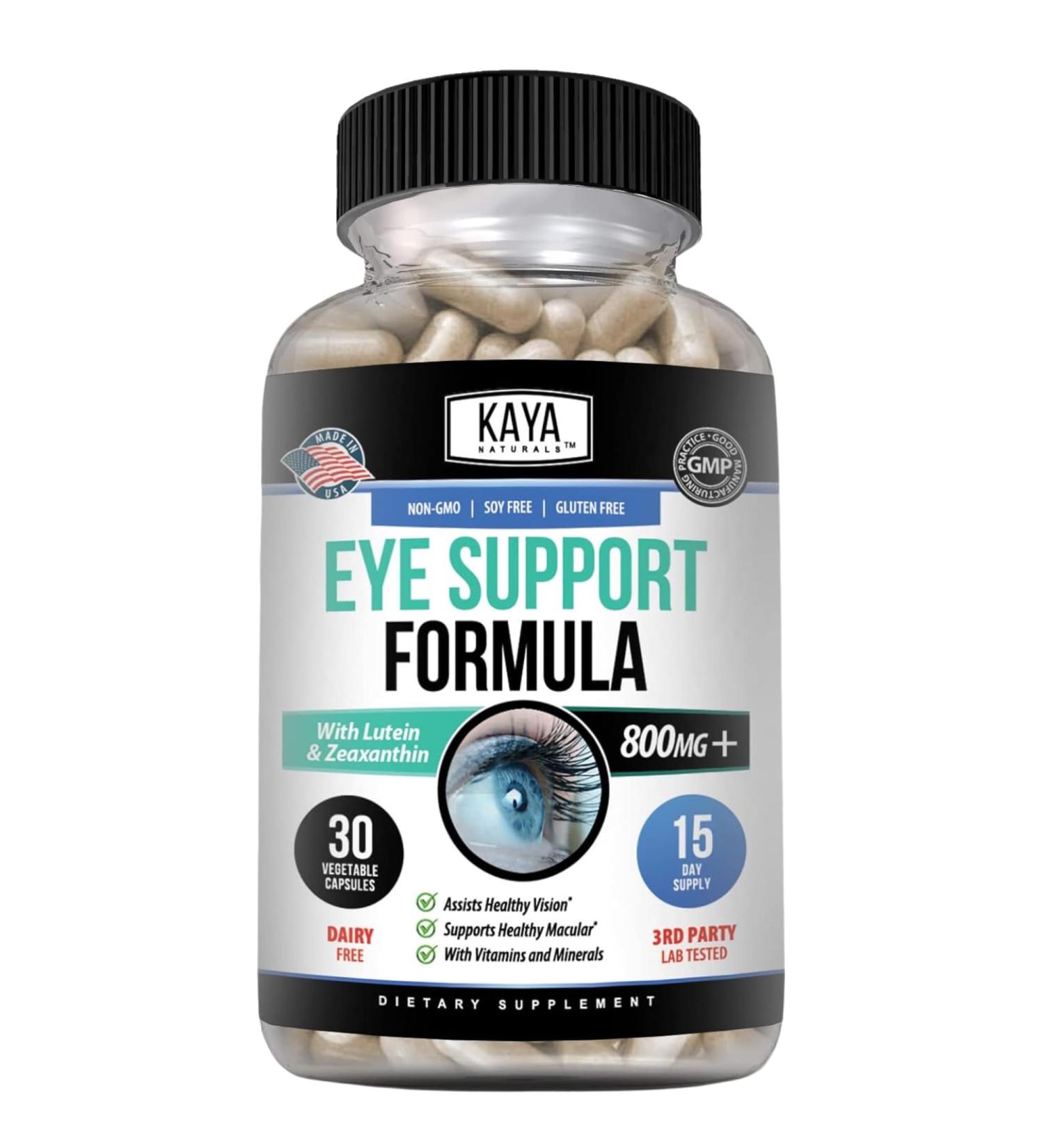 Kaya Naturals Eye Health Supplement Lutein and Zeaxanthin Vision Health Eye Strain Support 800 mg Vitamin Supplement 30 Capsules 30 Count (Pack of 1) - Buy Online on GoSupps.com