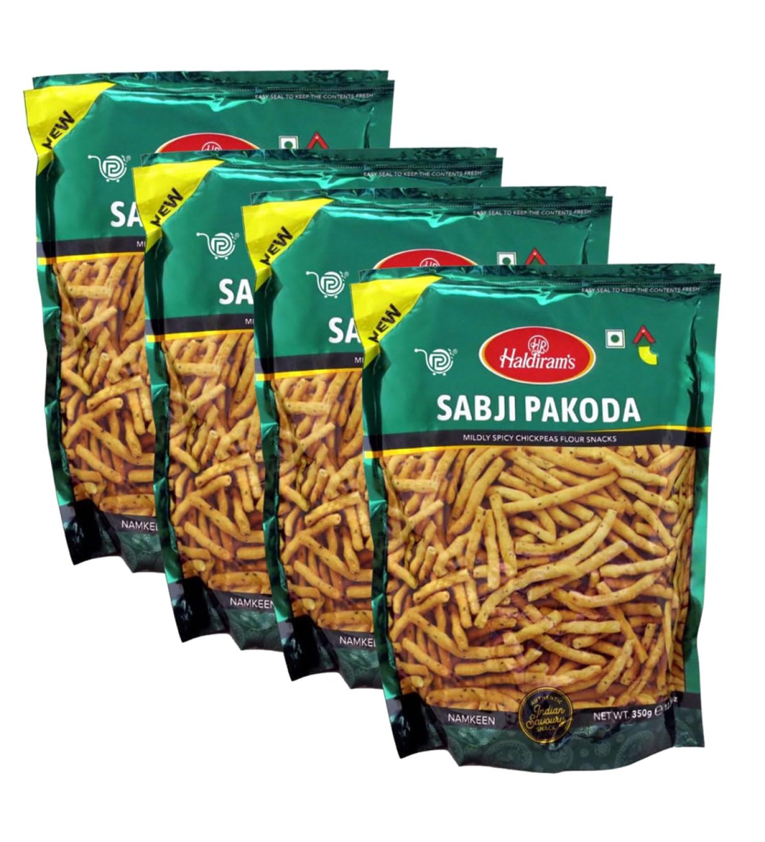 Haldiram s Savory Snacks Easy to Carry Anywhere Crispy Crunchy & Spicy Delicious Indian Namkeen Snacks Made With Authentic Taste Enjoy At Tea Time (Haldiram Sabji Pakora Pack of 4)