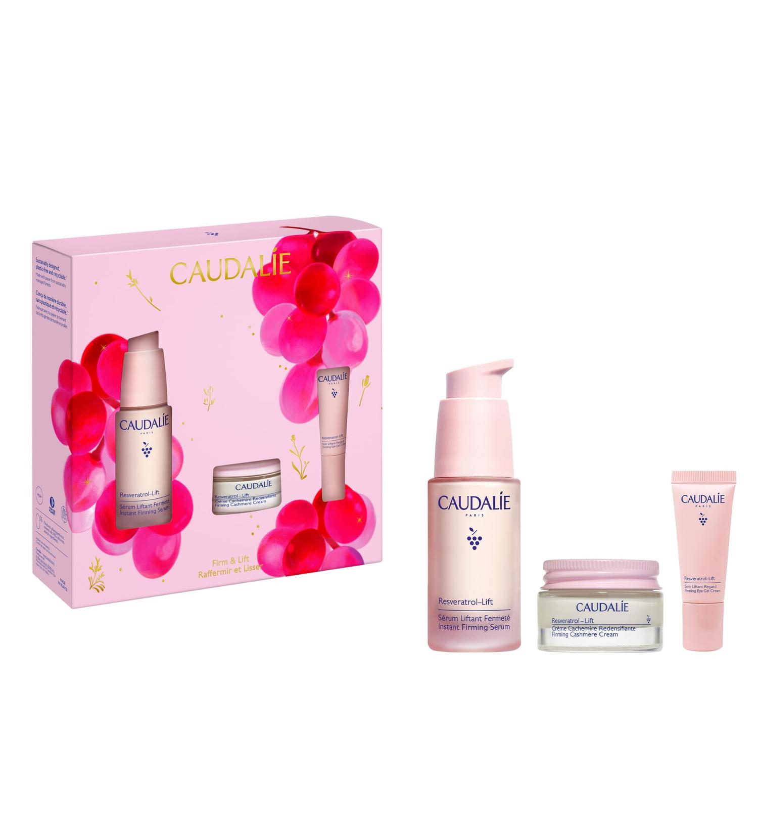 Caudalie Resveratrol-Lift Lift & Firm Essentials Skin Care Valentines Day Gift Set with Full-Size Resveratrol-Lift Serum + 2 Free Travel-Size Products ($126 Value)