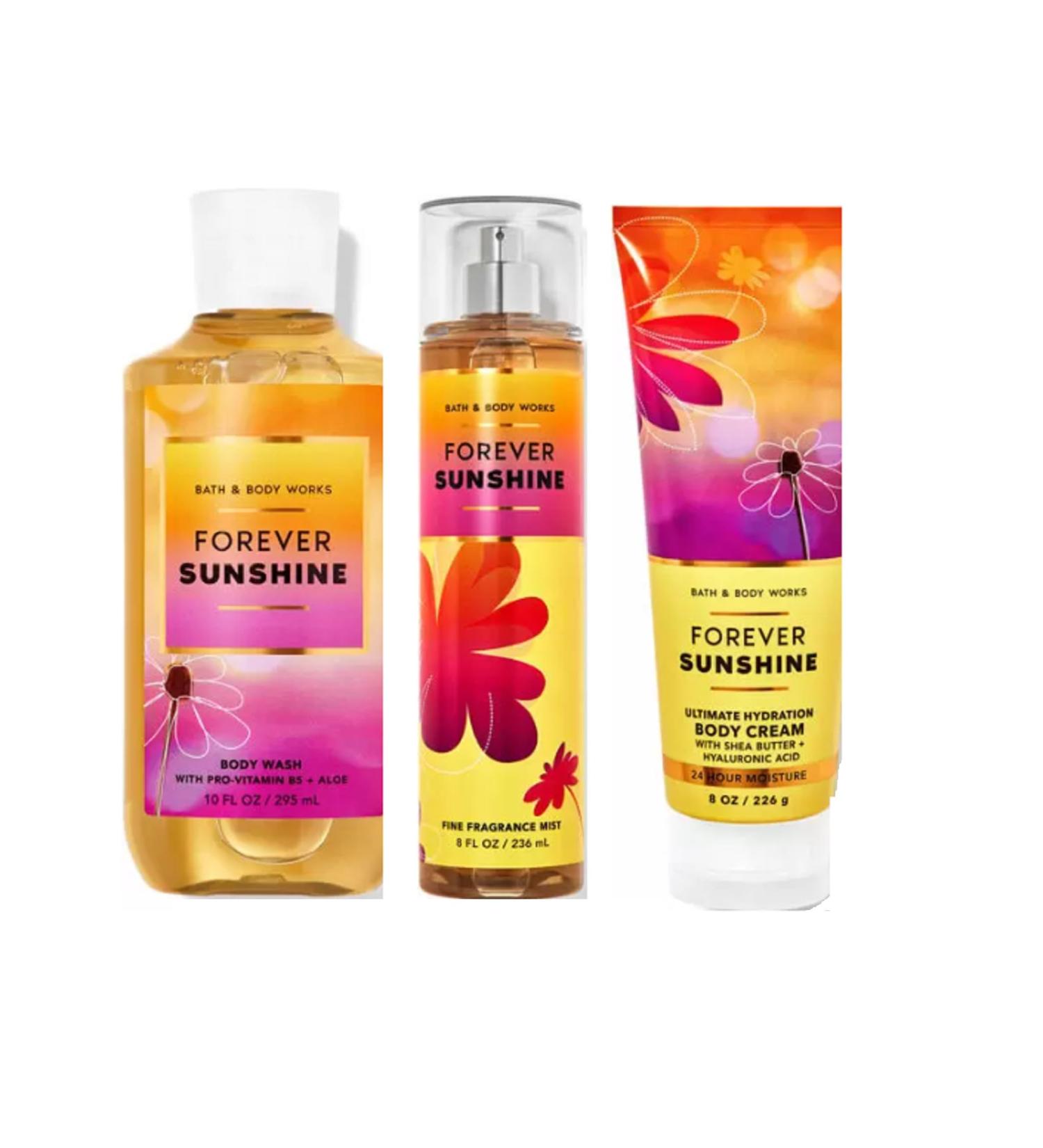 Ba h a d Body Works FOREVER SUNSHINE Body Cream Body Wash Fragrance Mist 3 Piece Bundle