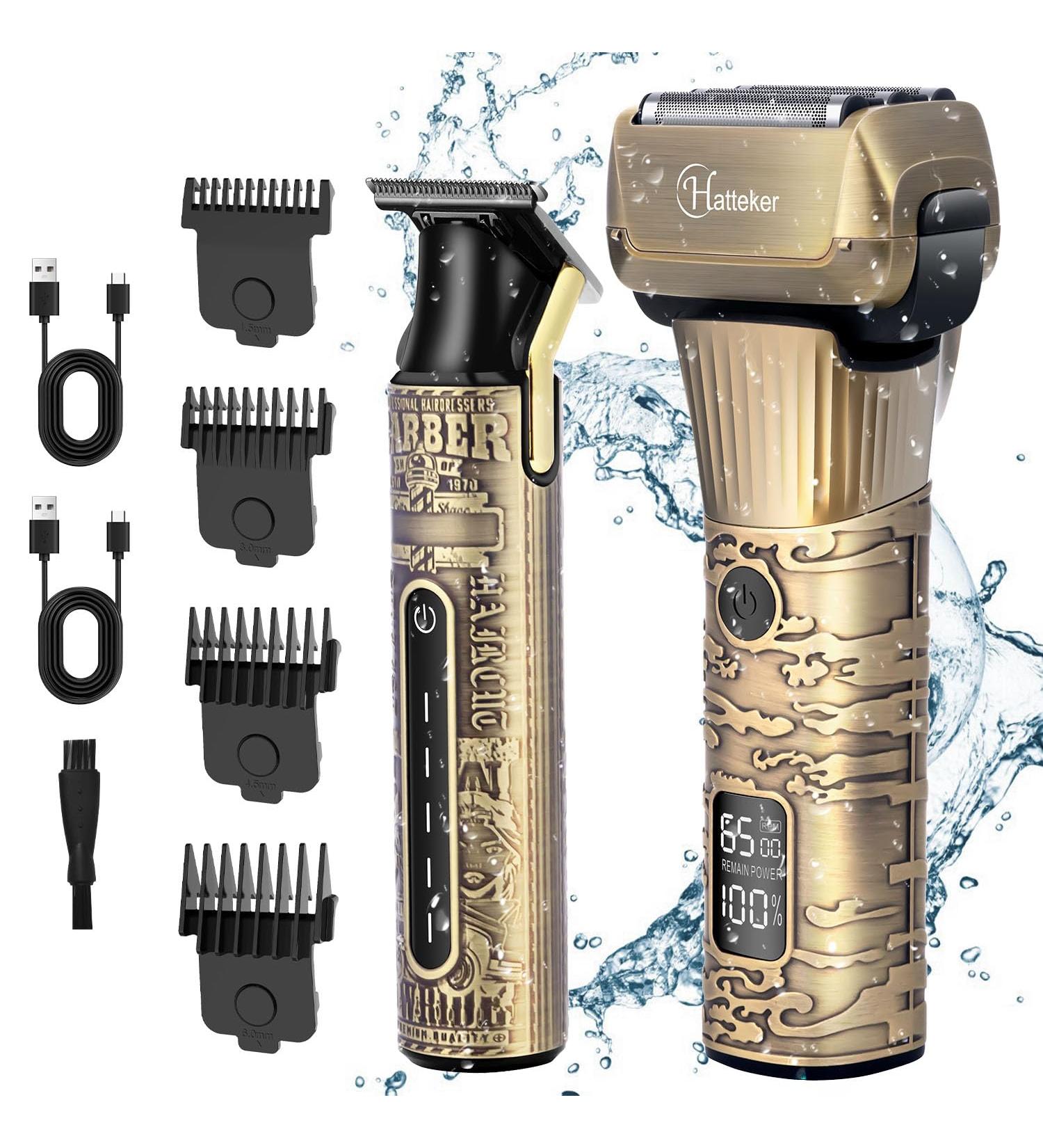 Hatteker Foil Shaver & T-Blade Trimmer Kit Waterproof Electric Razor for Men | 2-in-1 Beard & Hair Clipper with LED Display - International Shipping Available - Buy Online on GoSupps.com