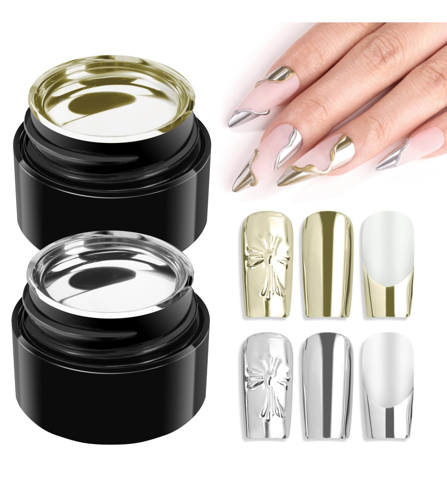 Makartt Chrome Gel Nail Polish Set-Metallic Gel Nail Polish Silver and Gold 3D Metal Painting Gel for Nail Art Soak off UV/LED Glossy Mirror Effect Nail Glue Gel for Home Salon DIY Manicure 2 * 8ml Gold&silver-8ml Mirror Shine Gel - Buy Online on GoSupps.com