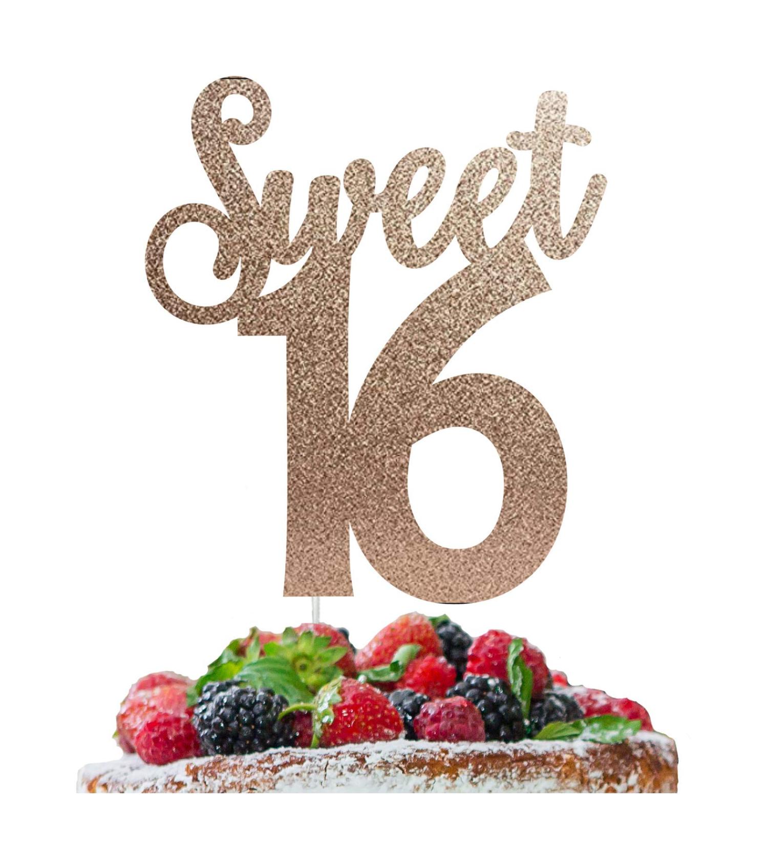 LissieLou Sweet 16 Birthday Cake Topper 16th Glitter Card Rose Gold - Buy Online on GoSupps.com