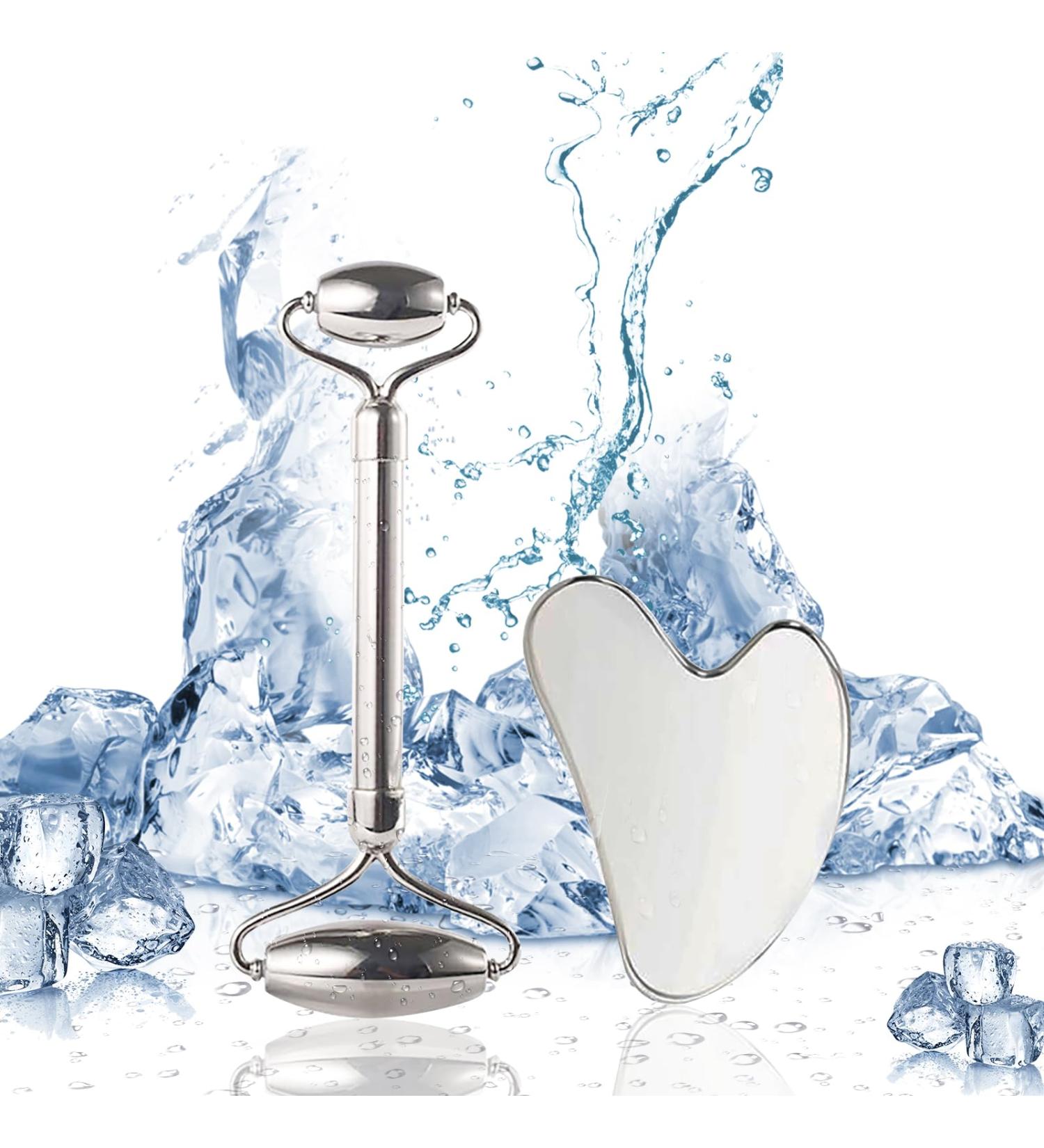 Buy Mknzome 2 in 1 Stainless Steel Gua Sha & Facial Roller - Best Face Massage Device for Eye Swelling & Skin Tightening | Skincare Massager | International Shipping - Buy Online on GoSupps.com