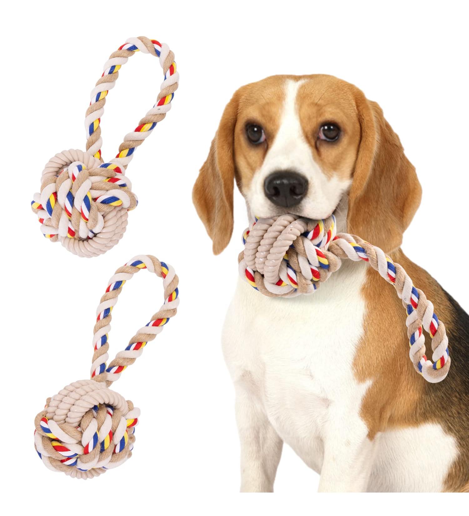 Nobleza 2x Natural Cotton Rope Dog Toys - Interactive Puppy Toys - 20cm - Durable & Fun Dog Rope Toys for Dogs & Puppies - Buy Online on GoSupps.com
