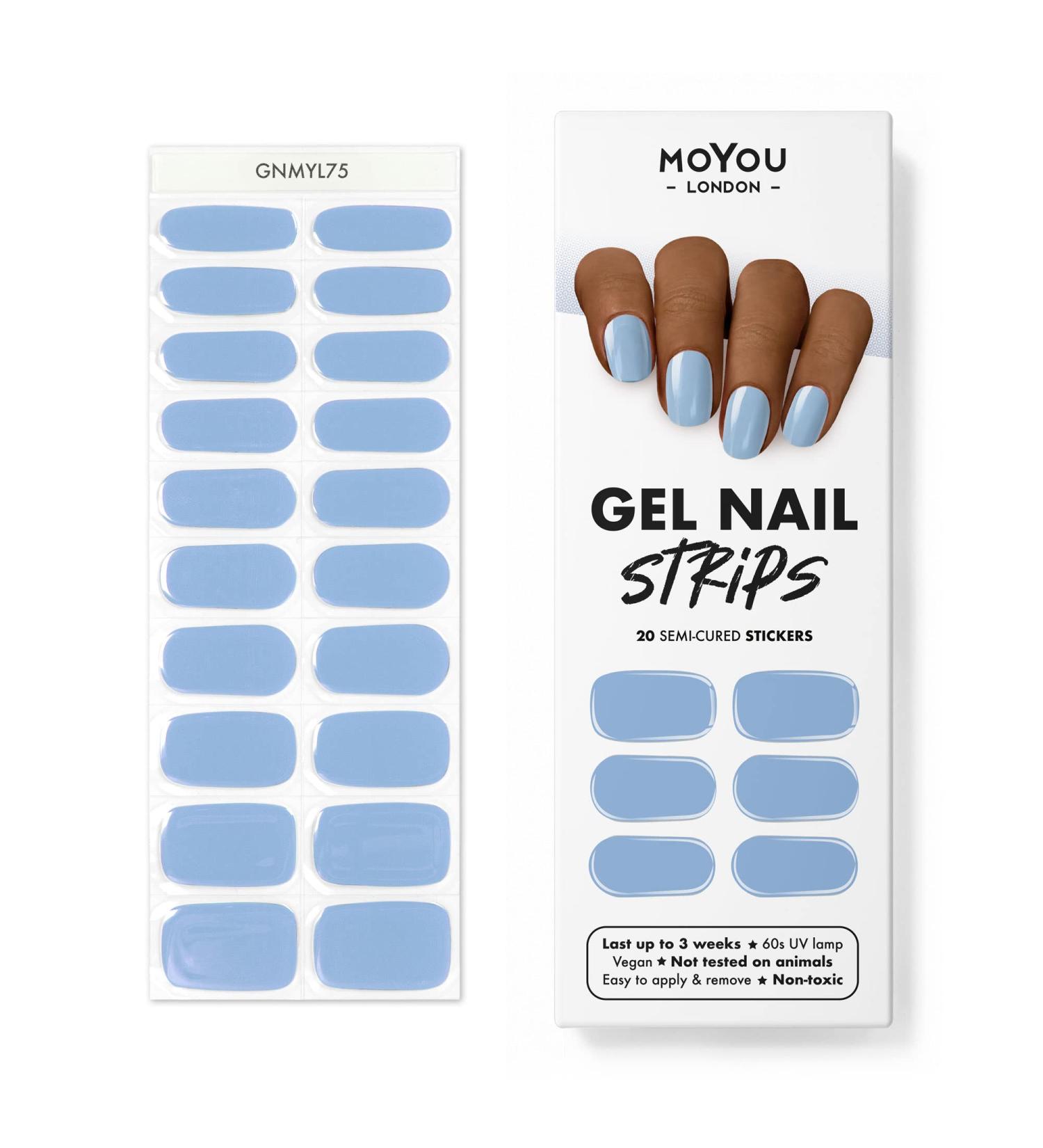 MOYOU LONDON Semi Cured Gel Nail Wraps - Baby Blue | 20 Pcs Salon-Quality Gel Nail Polish Strips with Nail File & Cuticle Stick | UV/LED Lamp Required - Buy Online on GoSupps.com