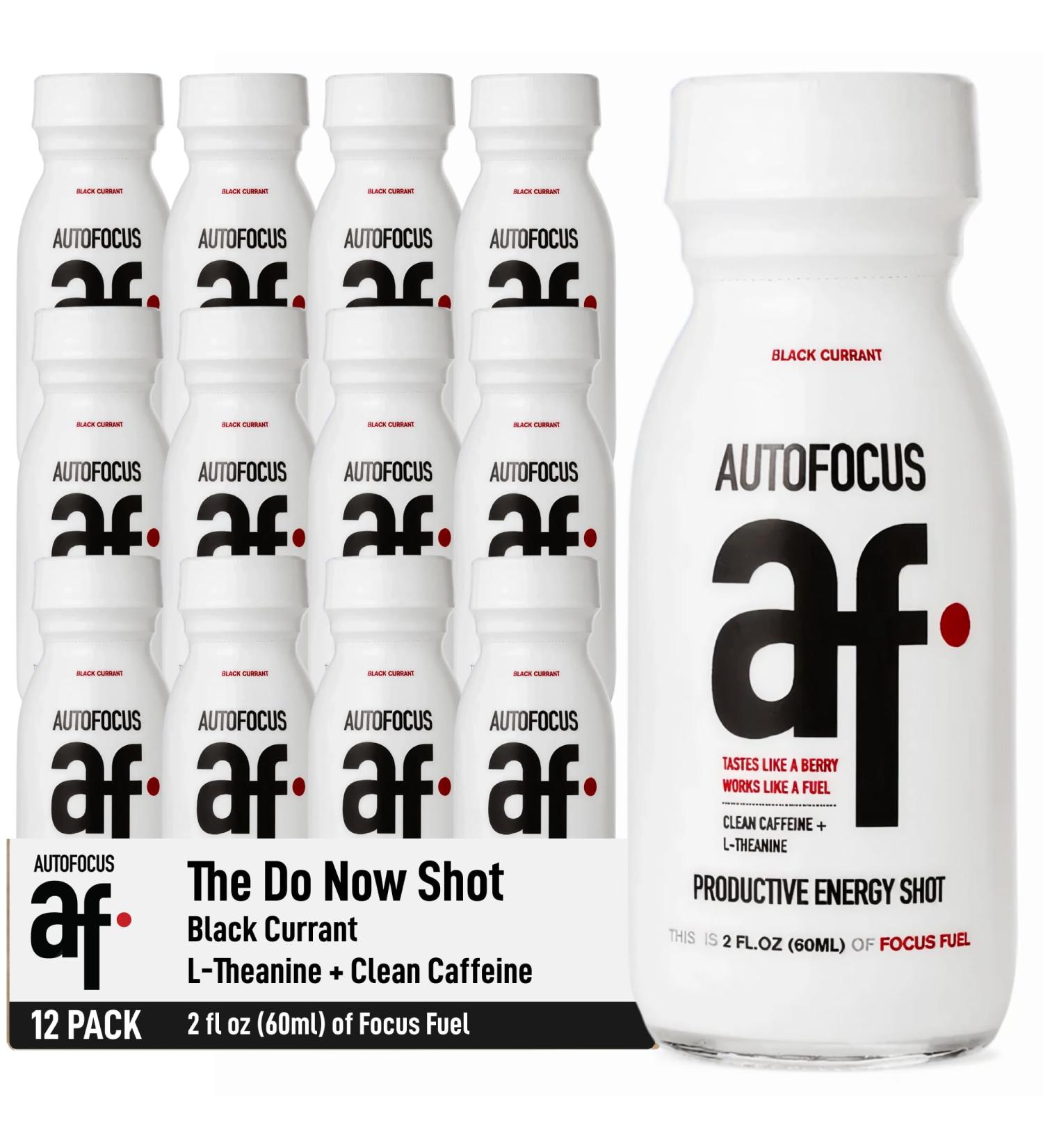 AUTOFOCUS 2oz Energy Shot Natural Focus Shot with Coffee Fruit & L-Theanine Clean Caffeine Brain Booster Productivity Energy Shot for Work & Study Black Currant Flavor (Pack of 12 Cans) - Buy Online on GoSupps.com