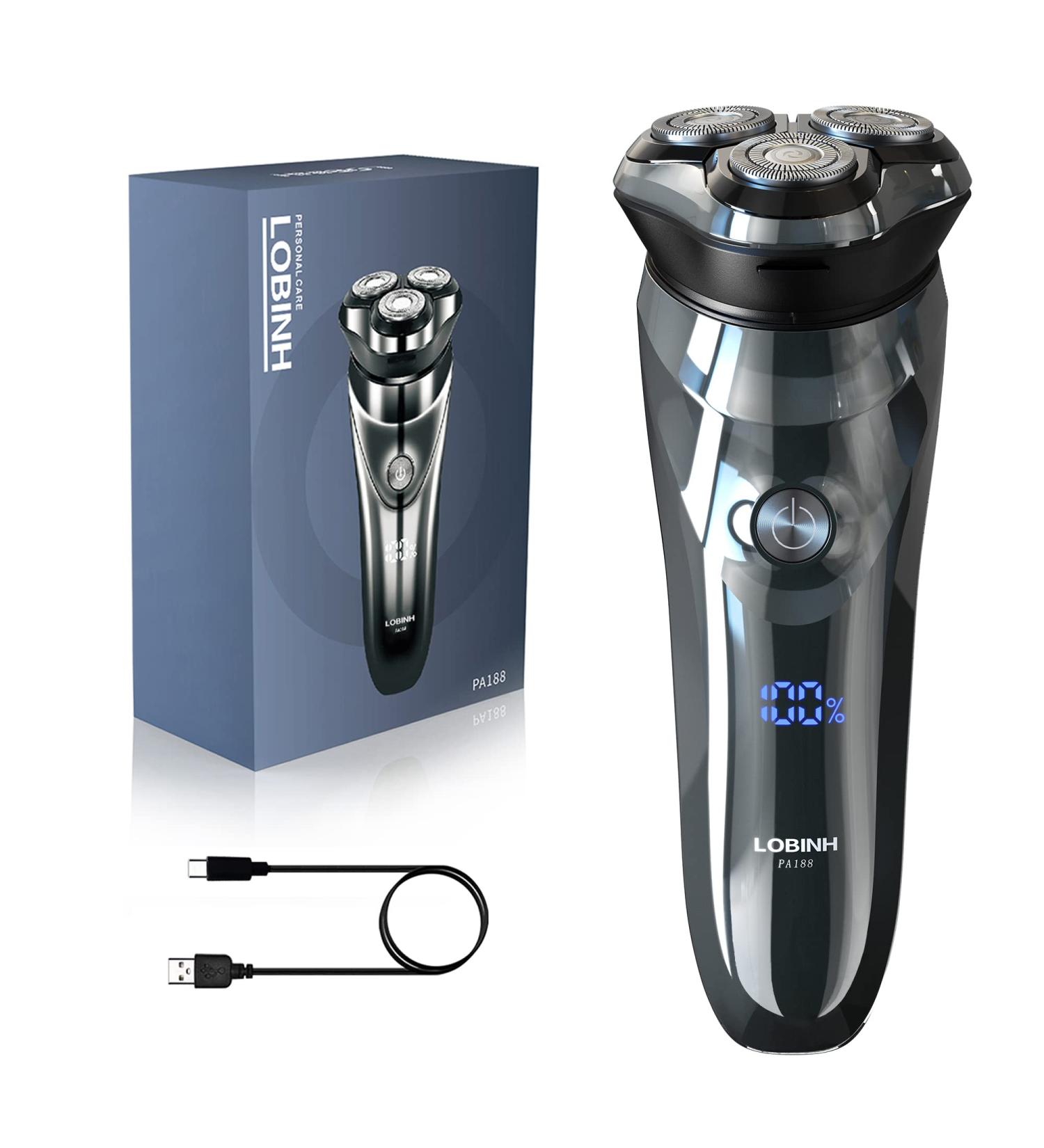 Lobinh Electric Shaver for Men - 100% Washable, Waterproof Razor with Pop-up Trimmer, Fast Charging, 4D Floating Head - LCD Power Indicator - PA188 - Buy Online on GoSupps.com